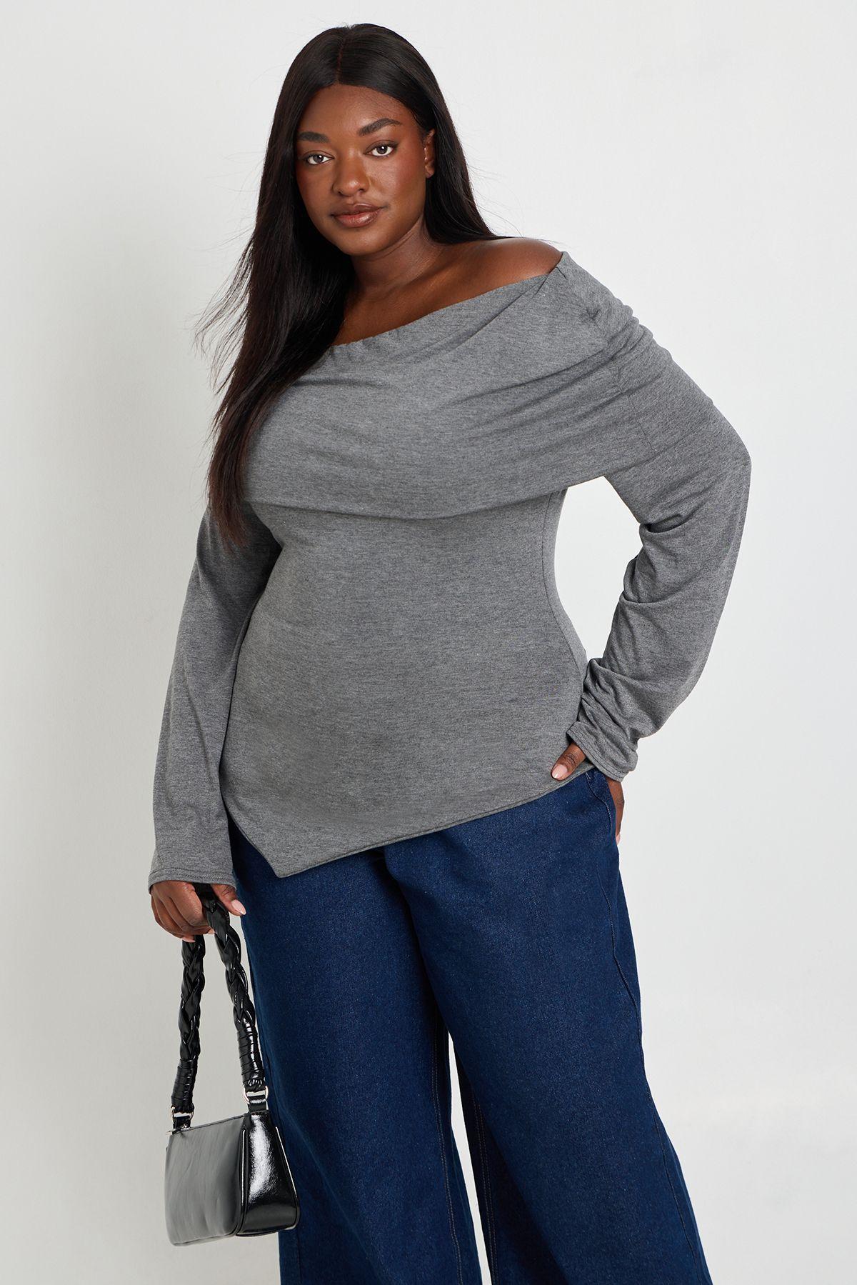 Plus Bardot Asymmetric Hem Top by BOOHOO