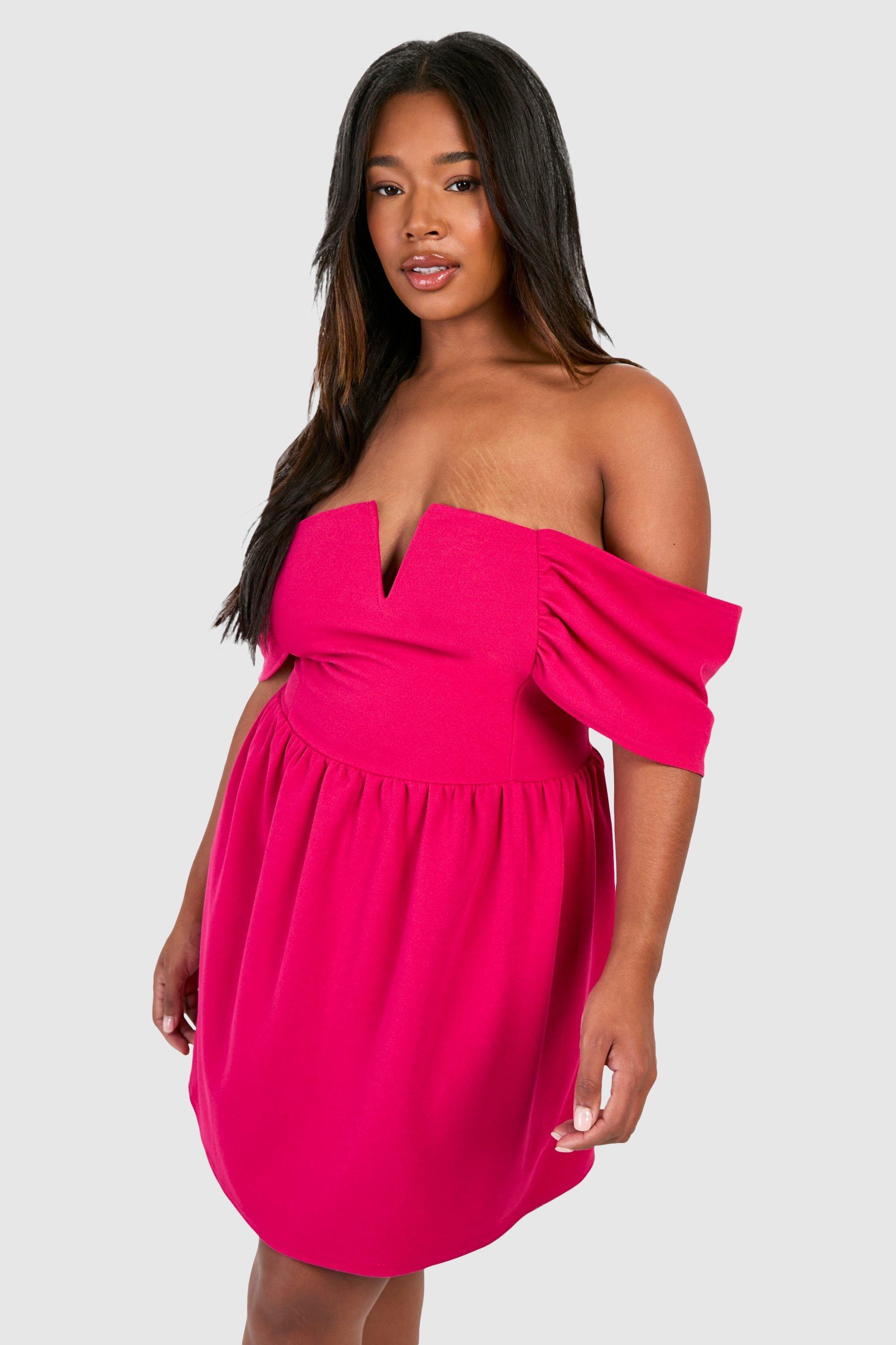 Plus Bardot Drop Shoulder Skater Dress by BOOHOO