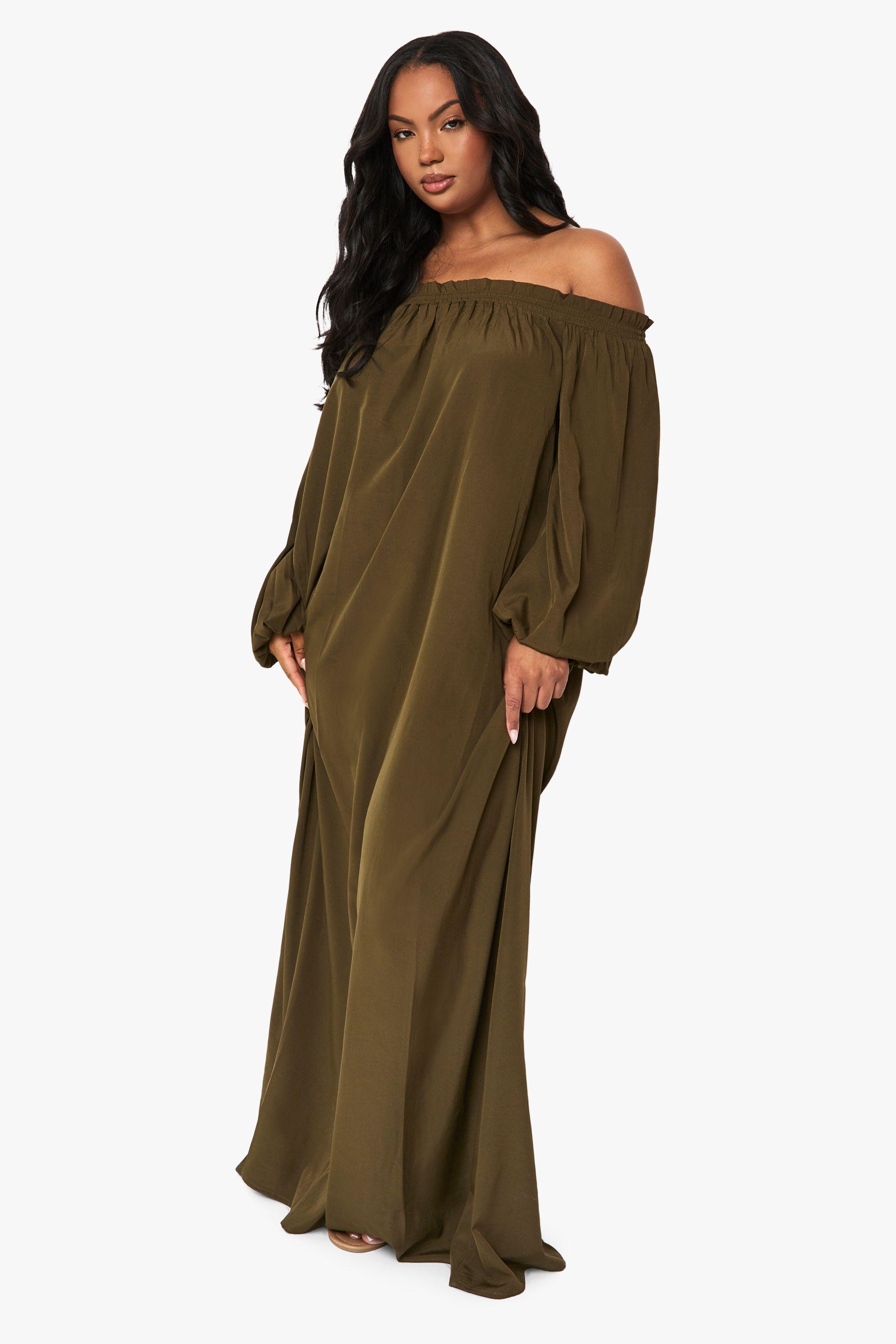 Plus Bardot Maxi Smock Dress by BOOHOO