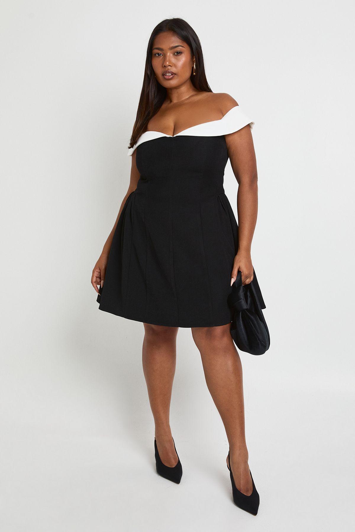 Plus Bardot Structured Skater Dress by BOOHOO