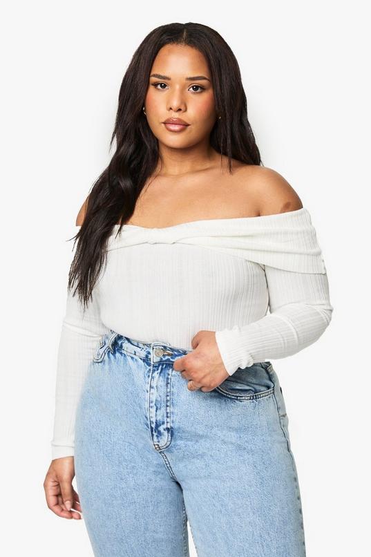 Plus Bardot Twist Knot Detail Bodysuit by BOOHOO