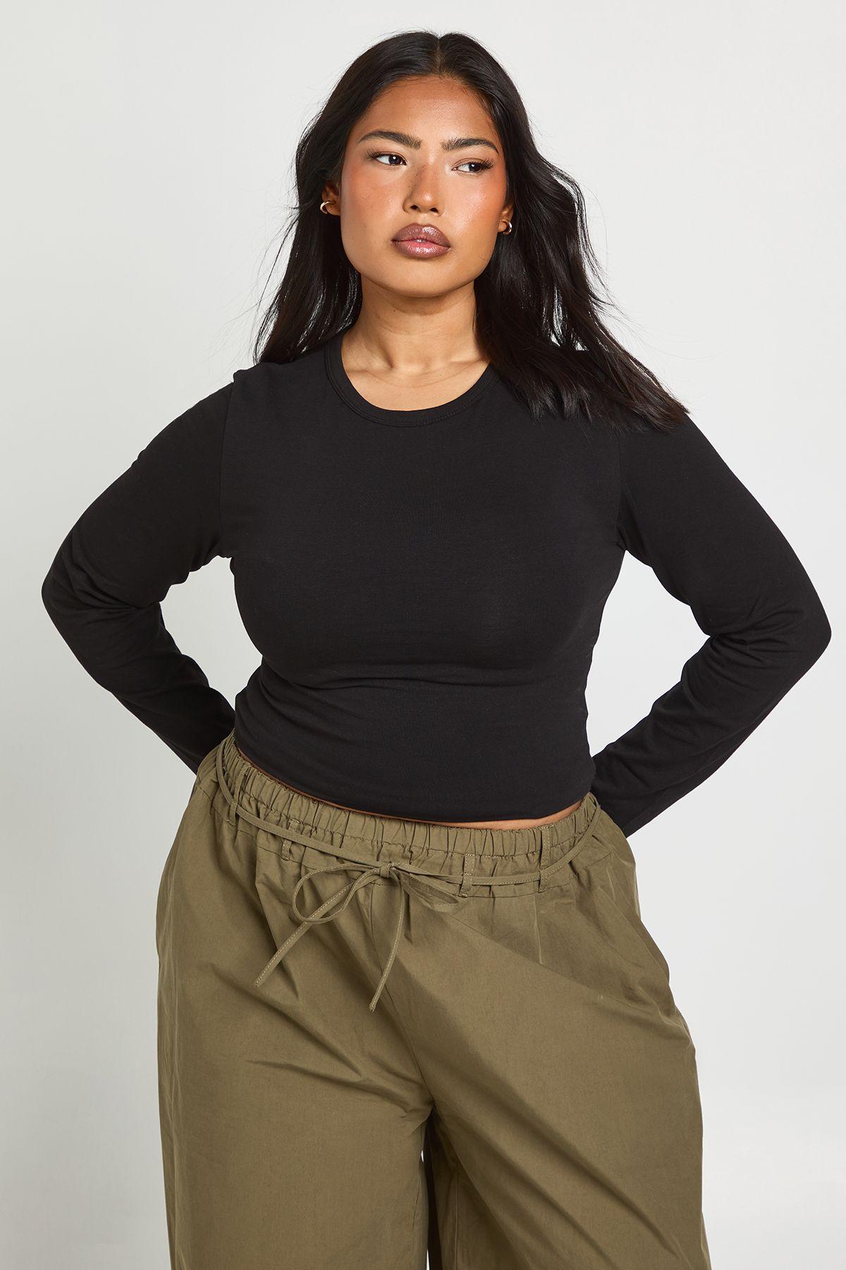 Plus Basic Long Sleeve Fitted Top by BOOHOO