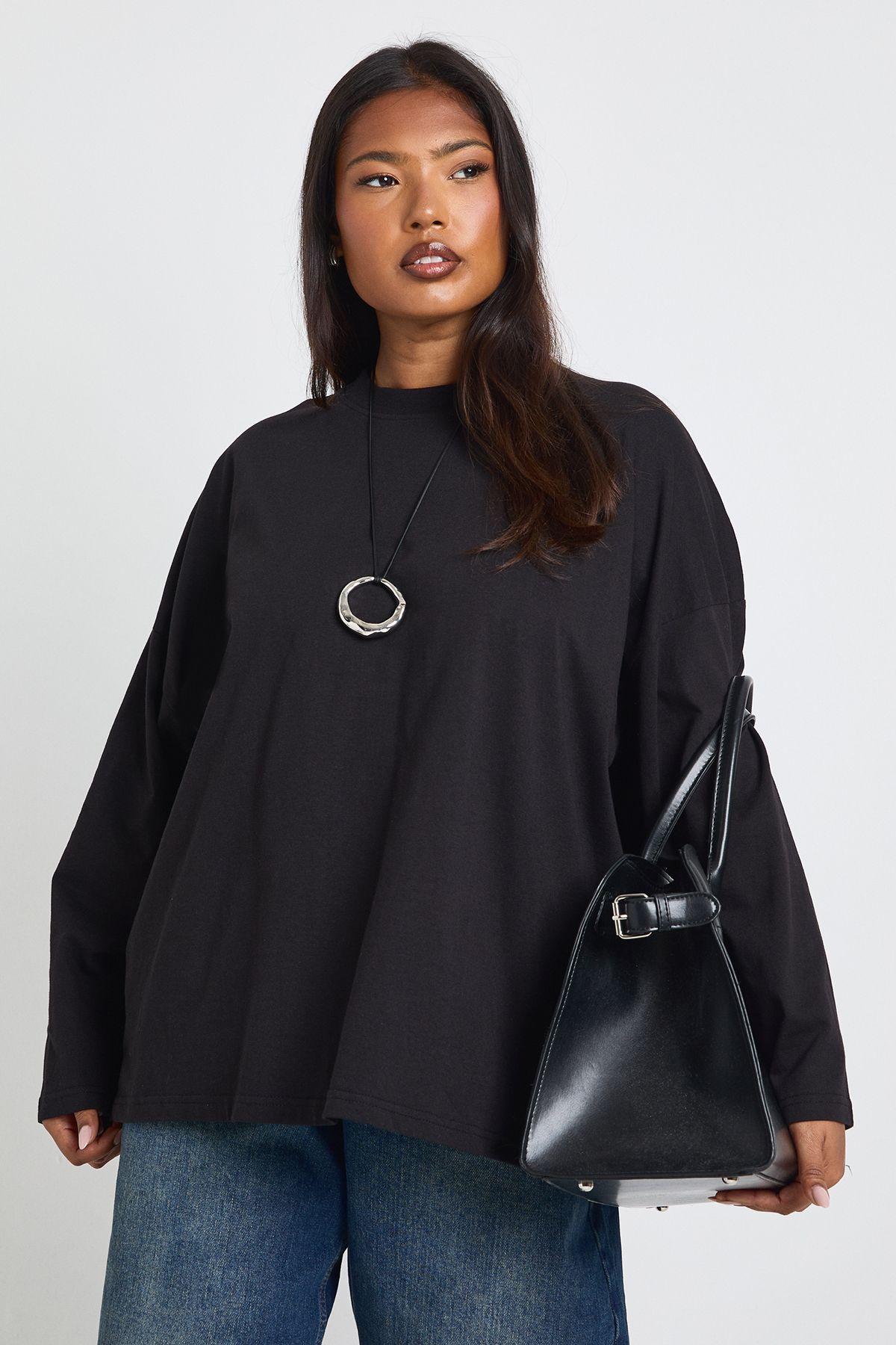 Plus Basic Oversized Long Sleeve T-Shirt by BOOHOO