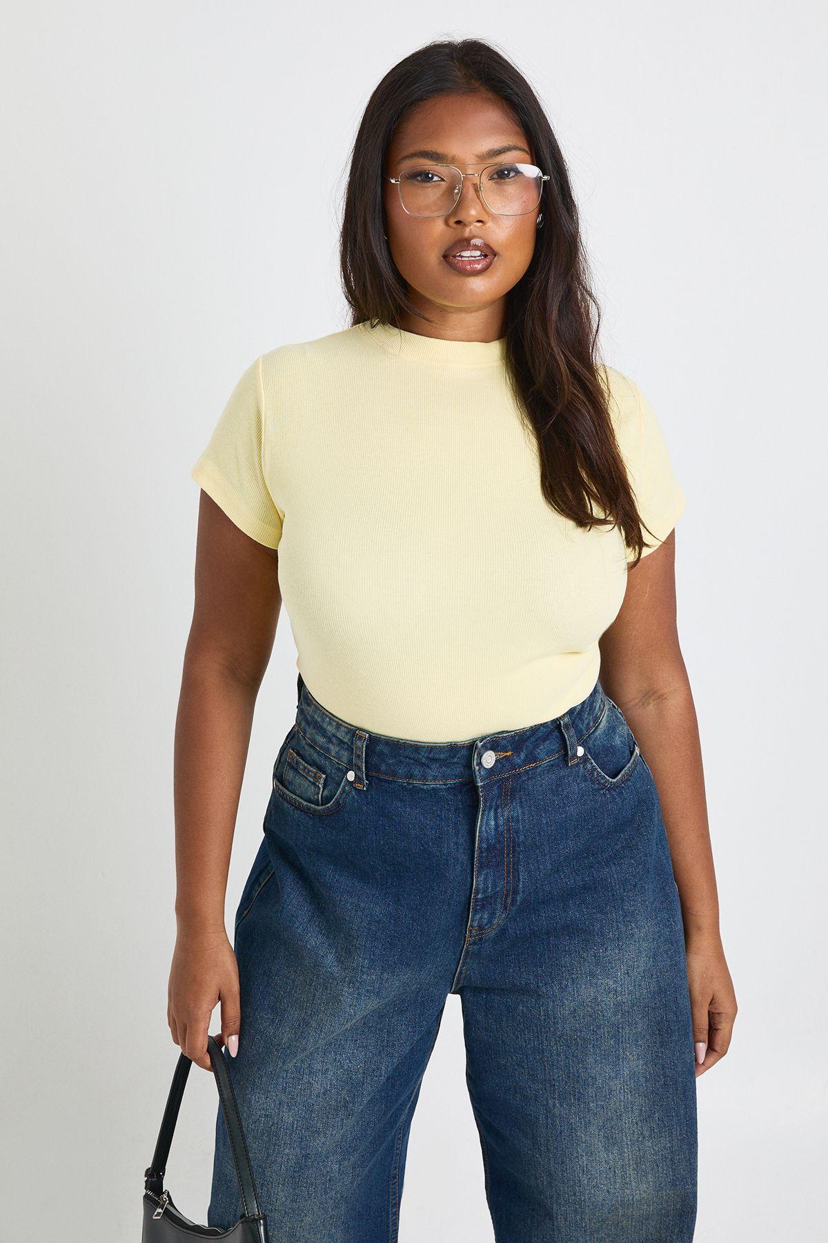 Plus Basic Rib Short Sleeve Fitted Top by BOOHOO