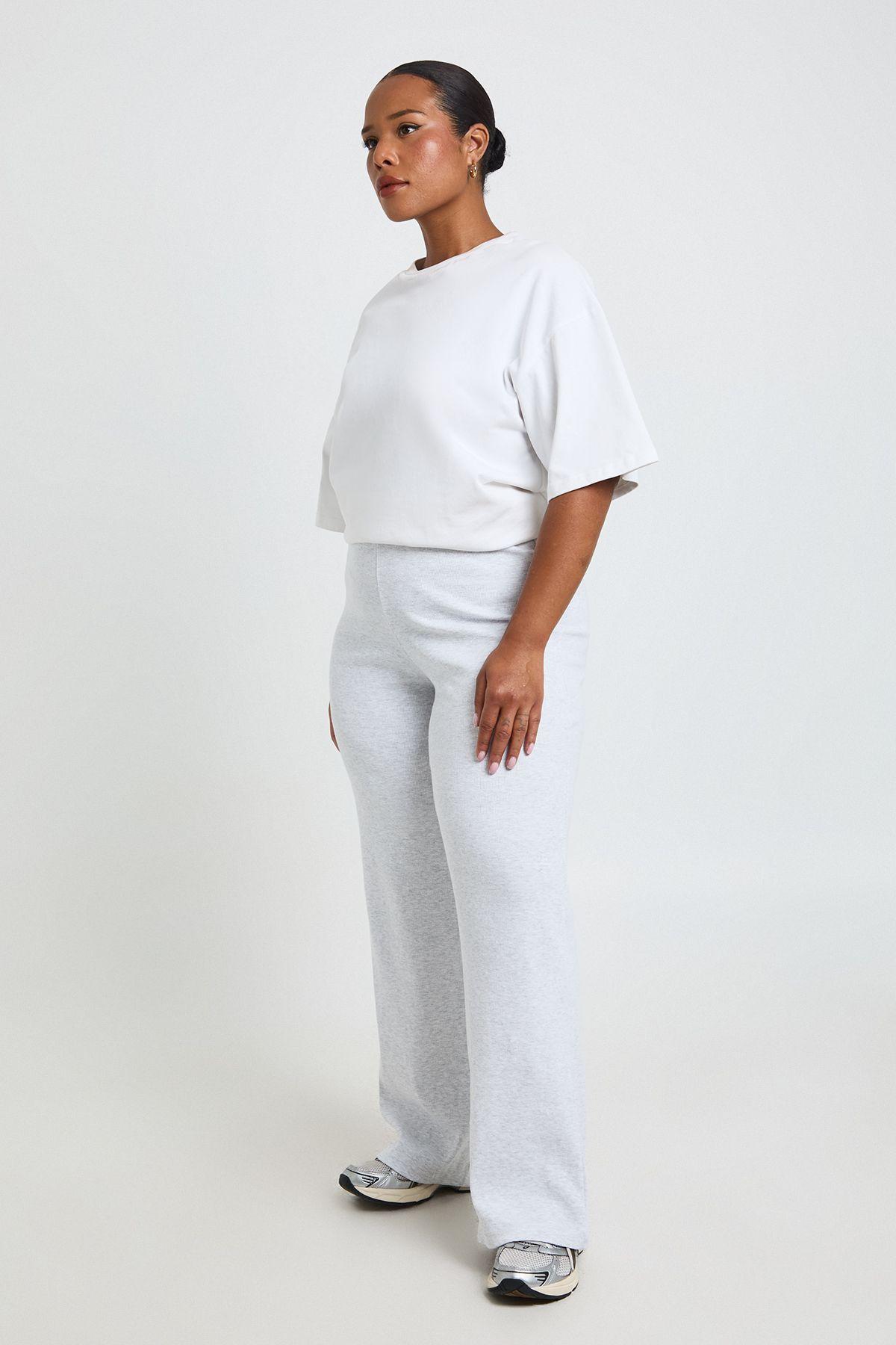 Plus Basic Rib Straight Leg Trouser by BOOHOO