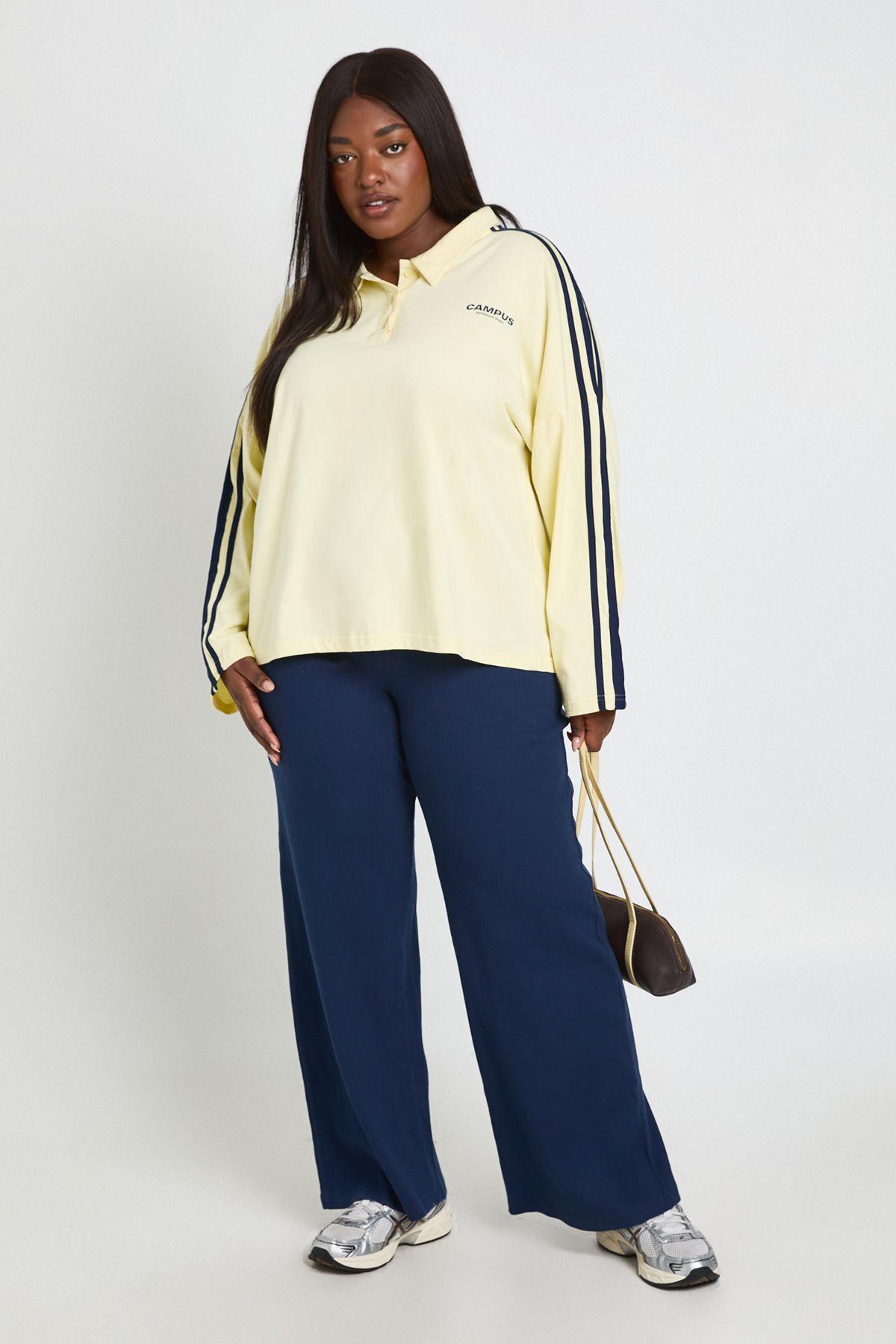 Plus Basic Rib Straight Leg Trouser by BOOHOO