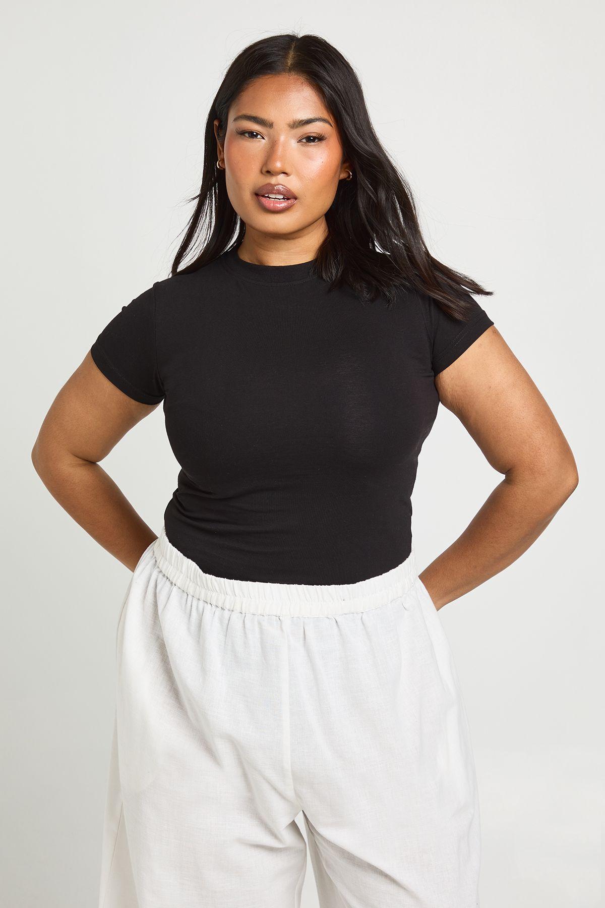 Plus Basic Short Sleeve Fitted Top by BOOHOO