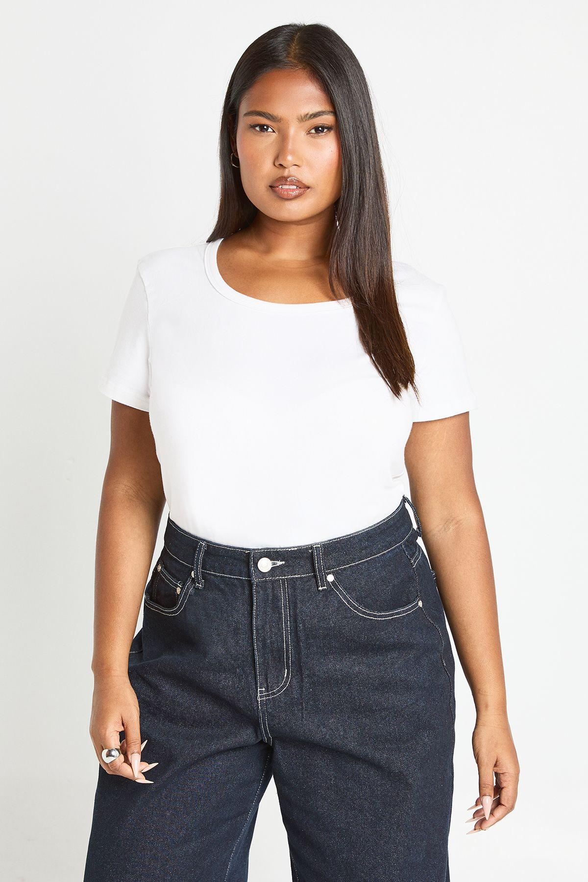 Plus Basic Square Neck Short Sleeve Top by BOOHOO