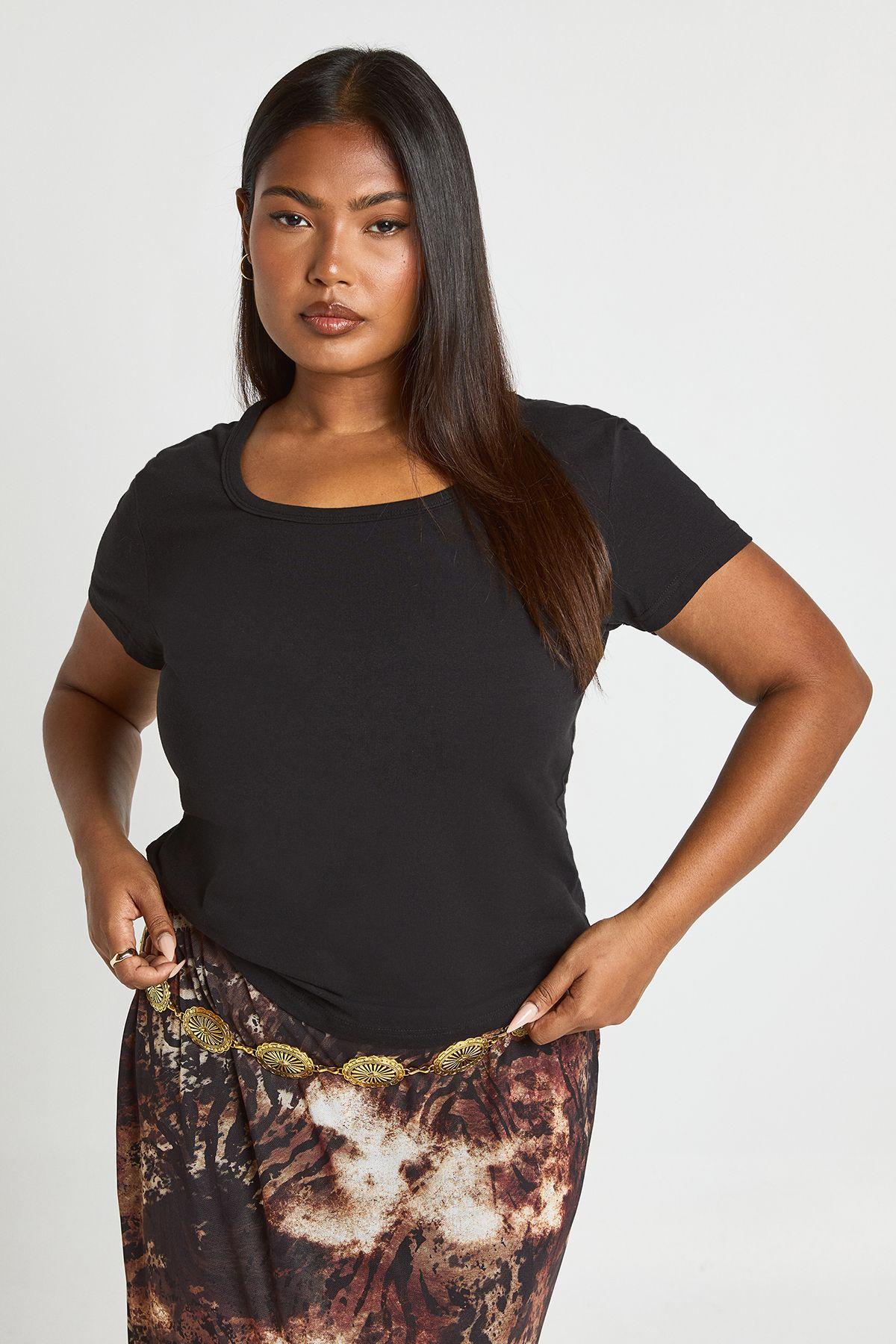 Plus Basic Square Neck Short Sleeve Top by BOOHOO