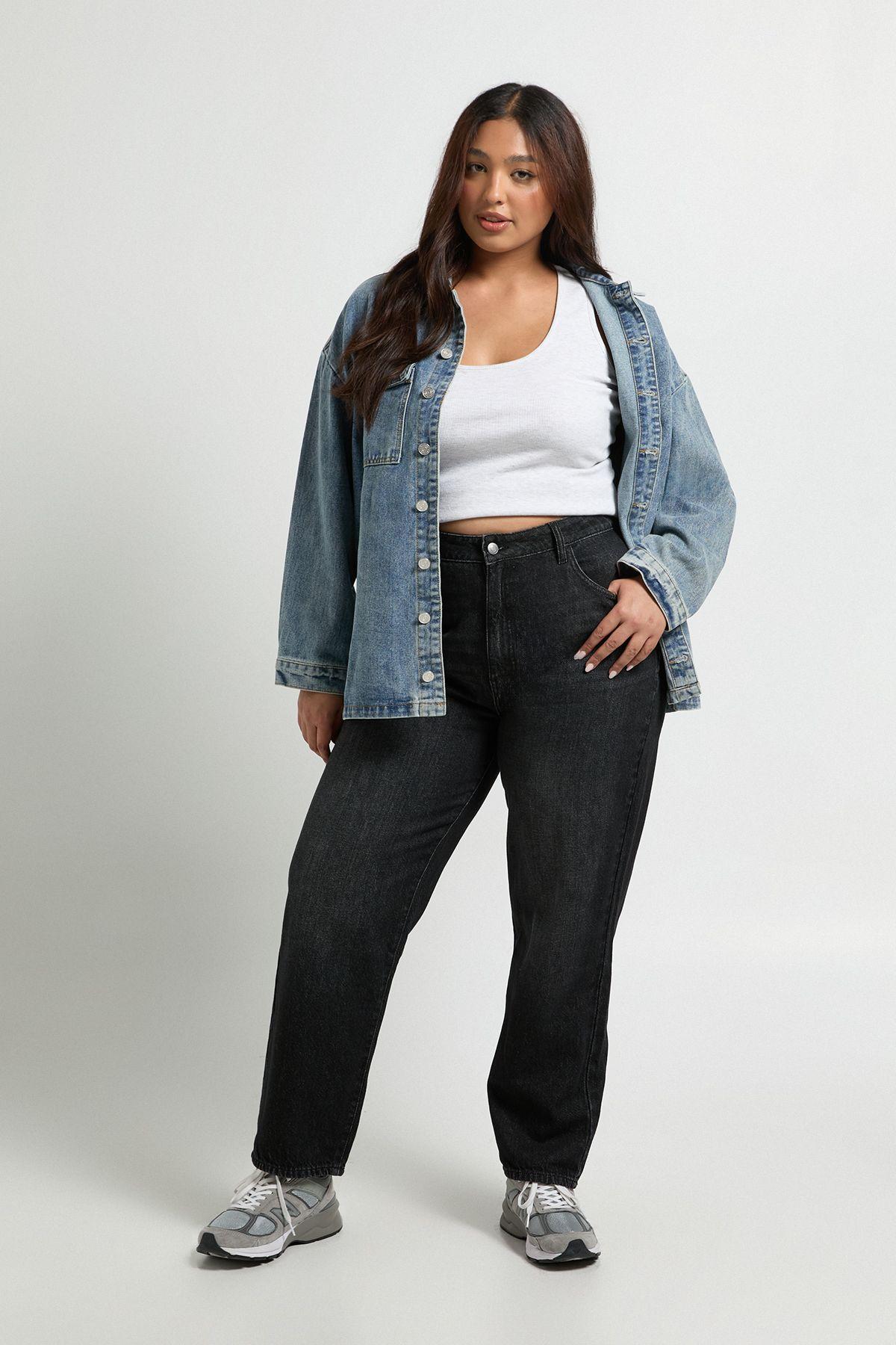 Plus Basics High Waist Mom Jean by BOOHOO
