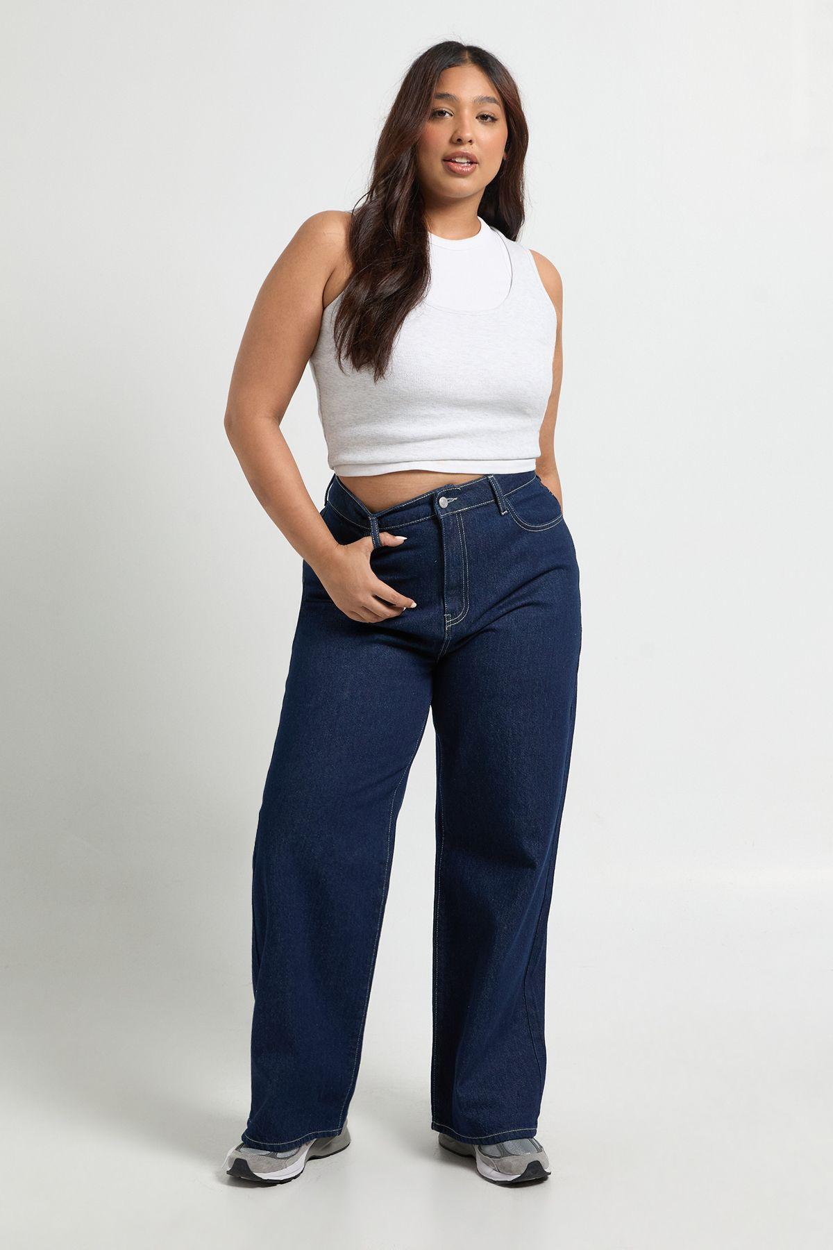 Plus Basics High Waist Straight Leg Jean by BOOHOO
