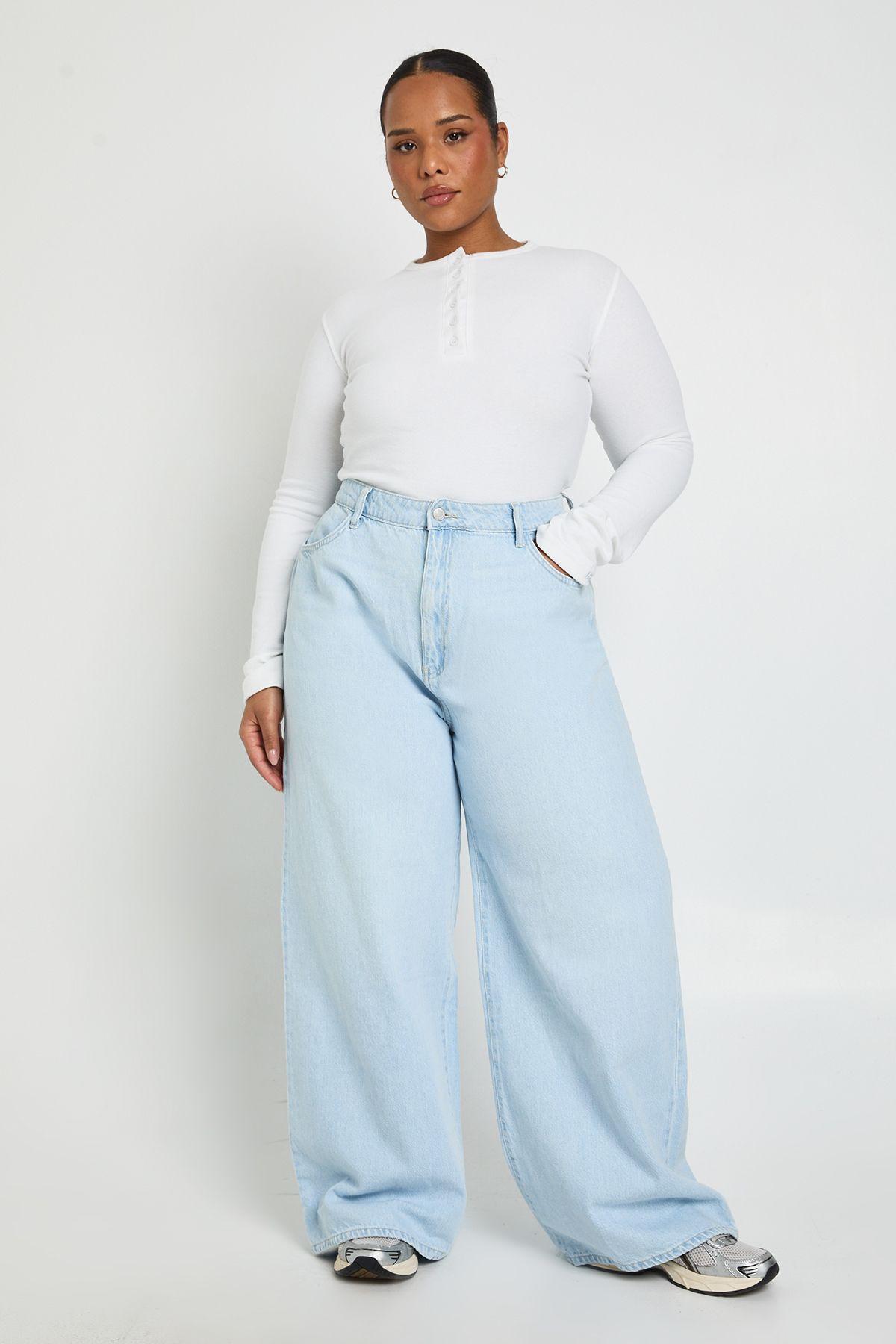Plus Basics High Waist Wide Leg Jean by BOOHOO