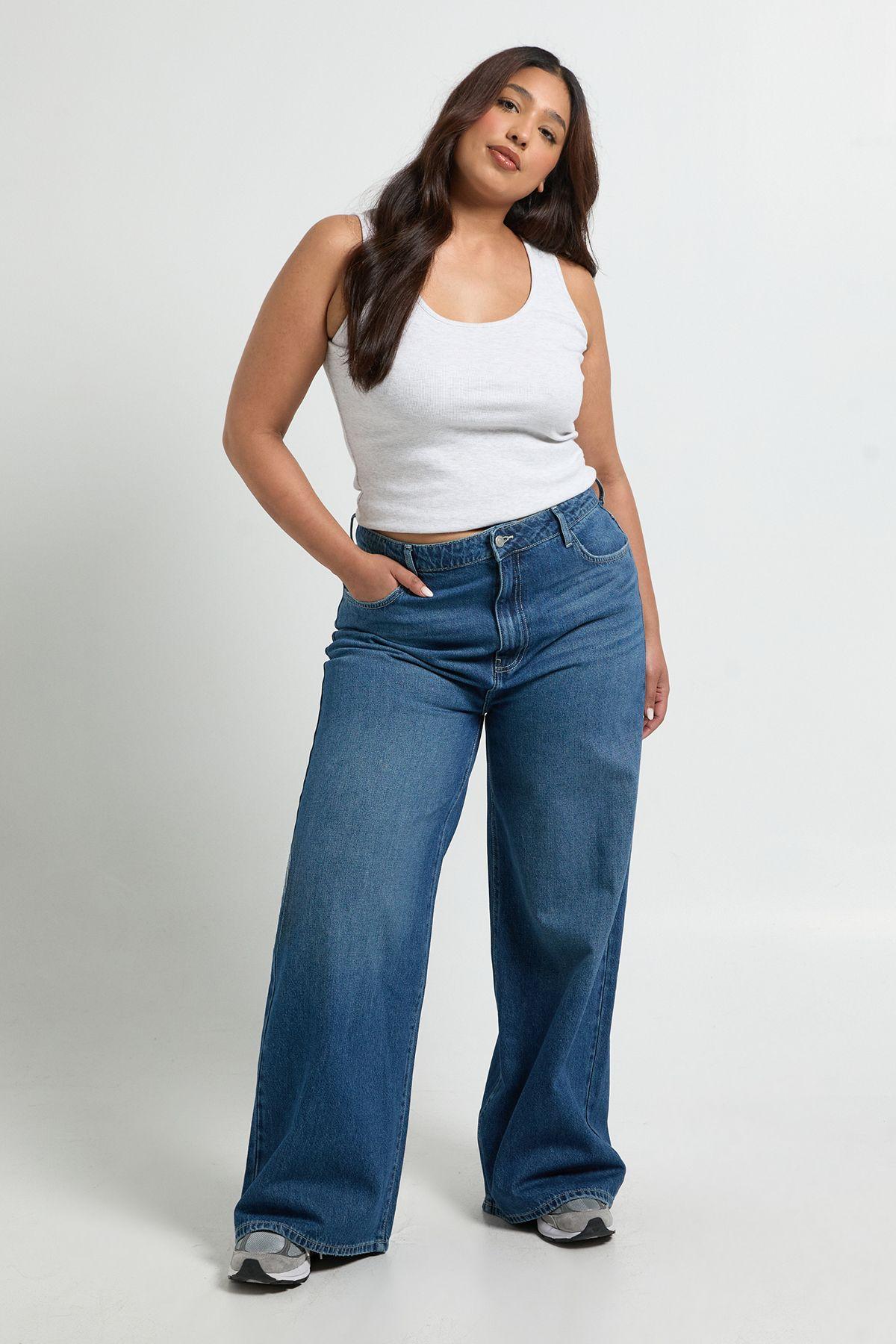 Plus Basics High Waist Wide Leg Jean by BOOHOO Plus Basics High Waist Wide Leg Jean by BOOHOO