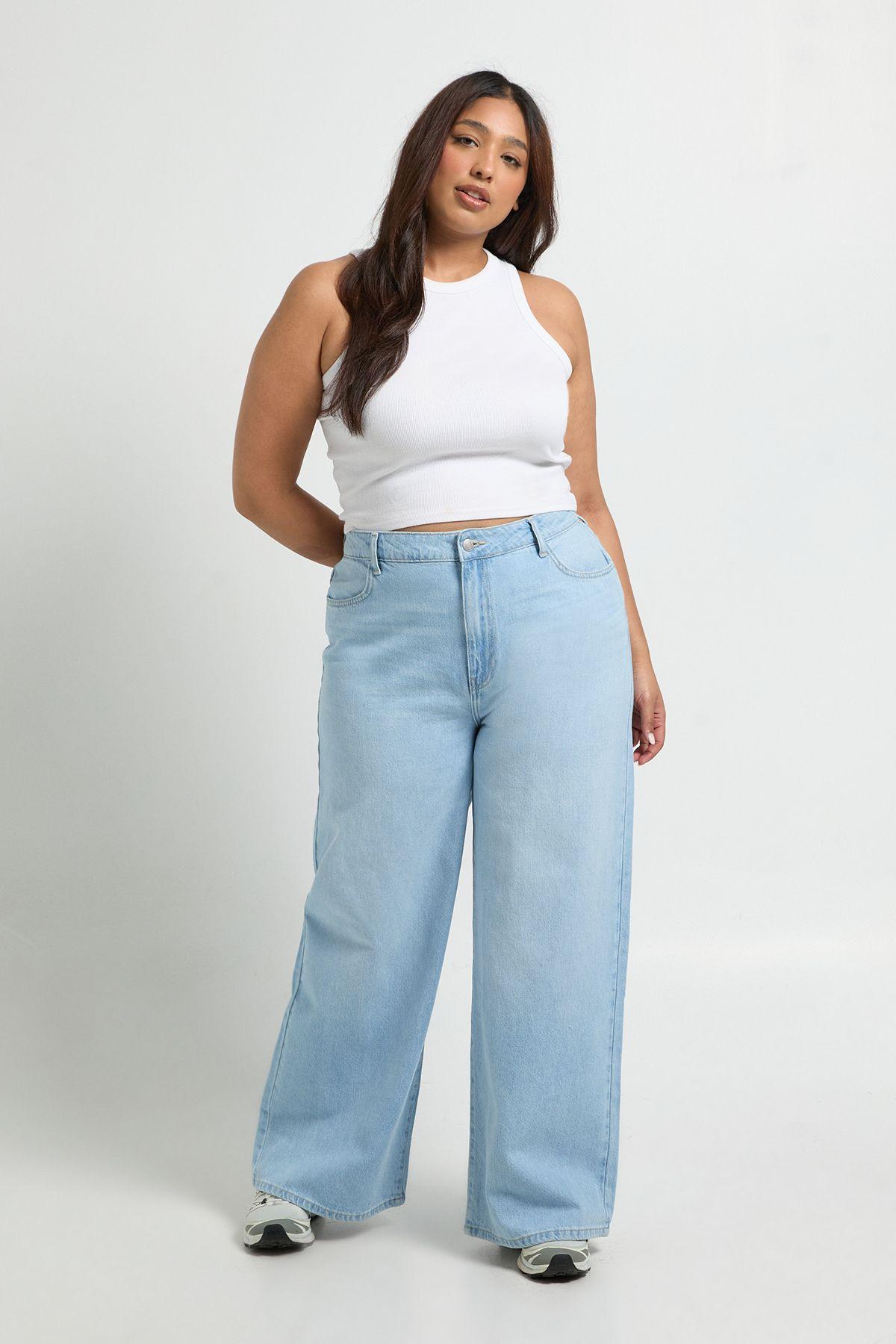 Plus Basics High Waist Wide Leg Jean by BOOHOO