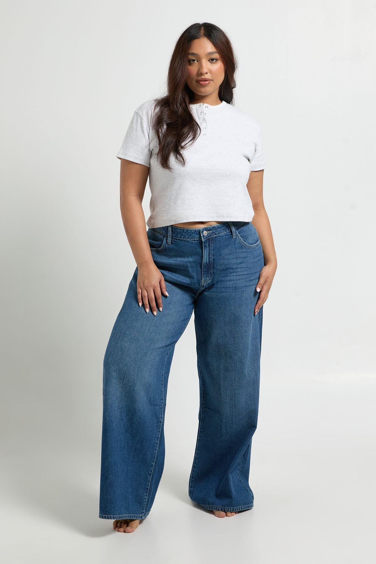 Plus Basics Mid Waist Boyfriend Jean by BOOHOO