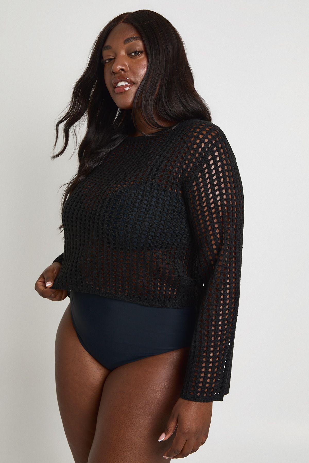 Plus Beach Flare Sleeve Crochet Top by BOOHOO