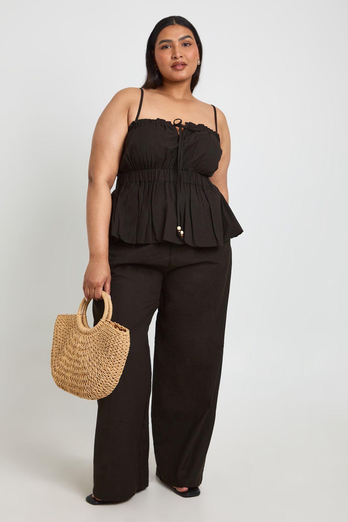 Plus Beaded Detail Tie Wide Leg Trouser by BOOHOO
