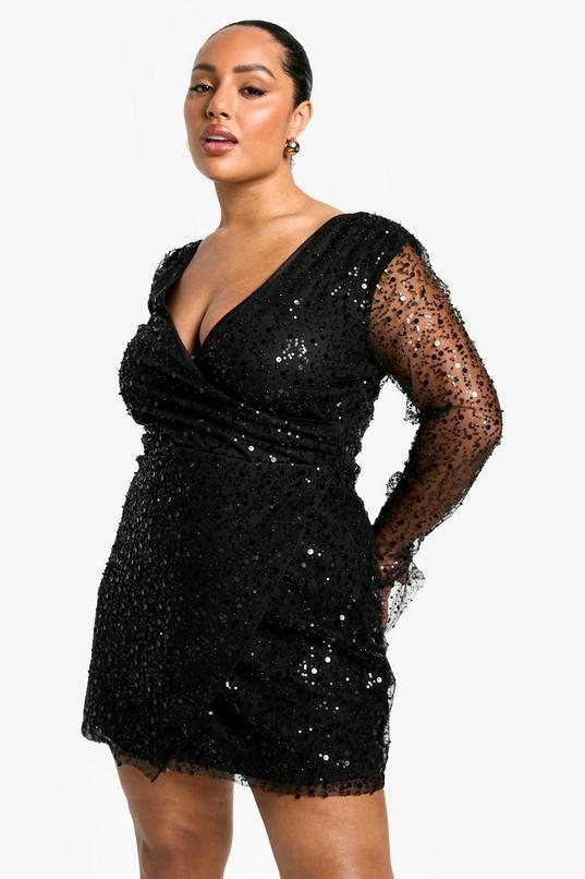 Plus Beaded Sequin Wrap Dress by BOOHOO