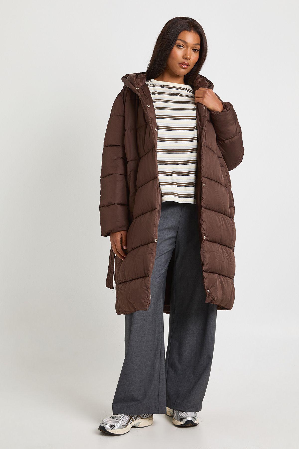 Plus Belted Longline Puffer Jacket by BOOHOO