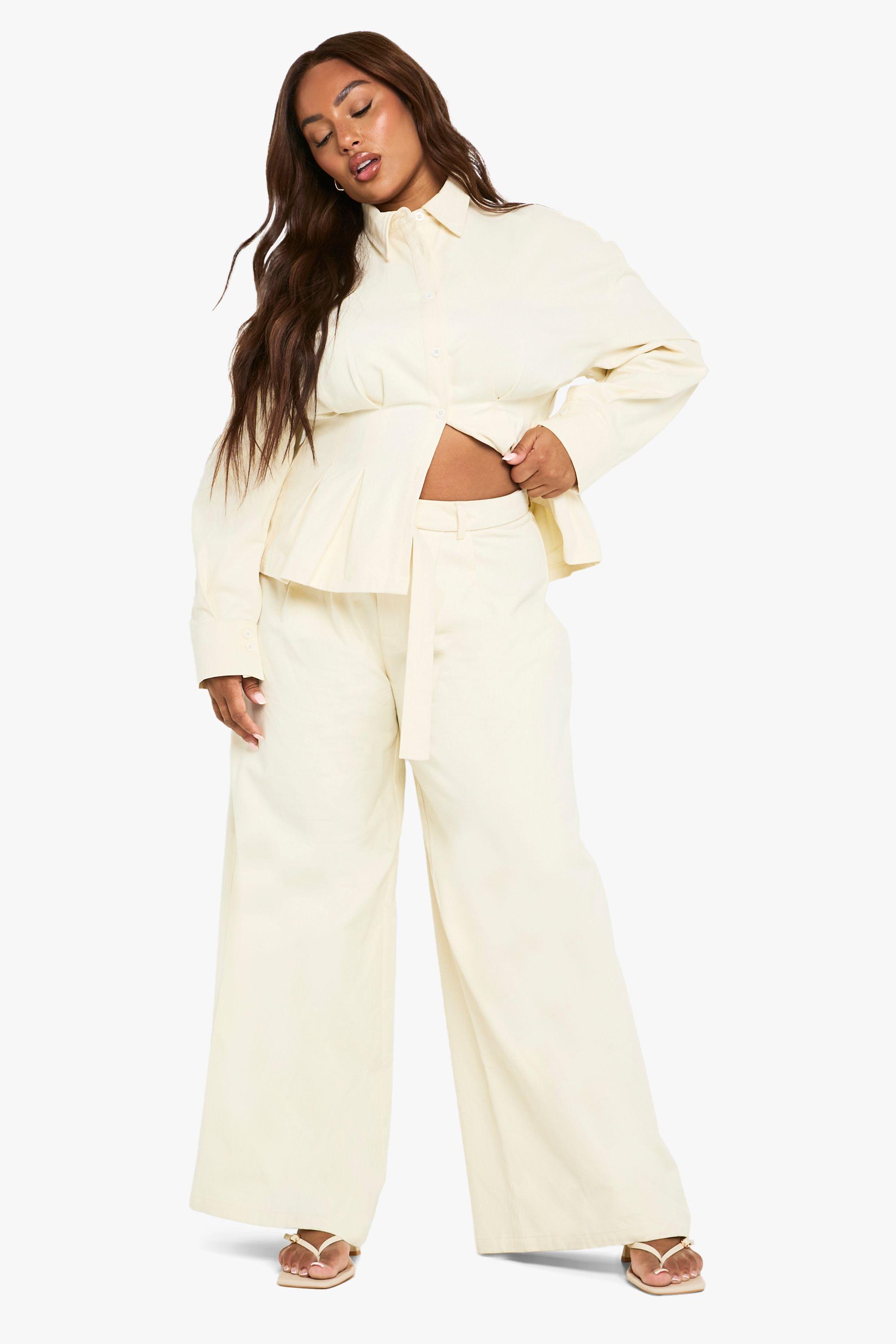 Plus Belted Wide Leg Twill Trouser by BOOHOO
