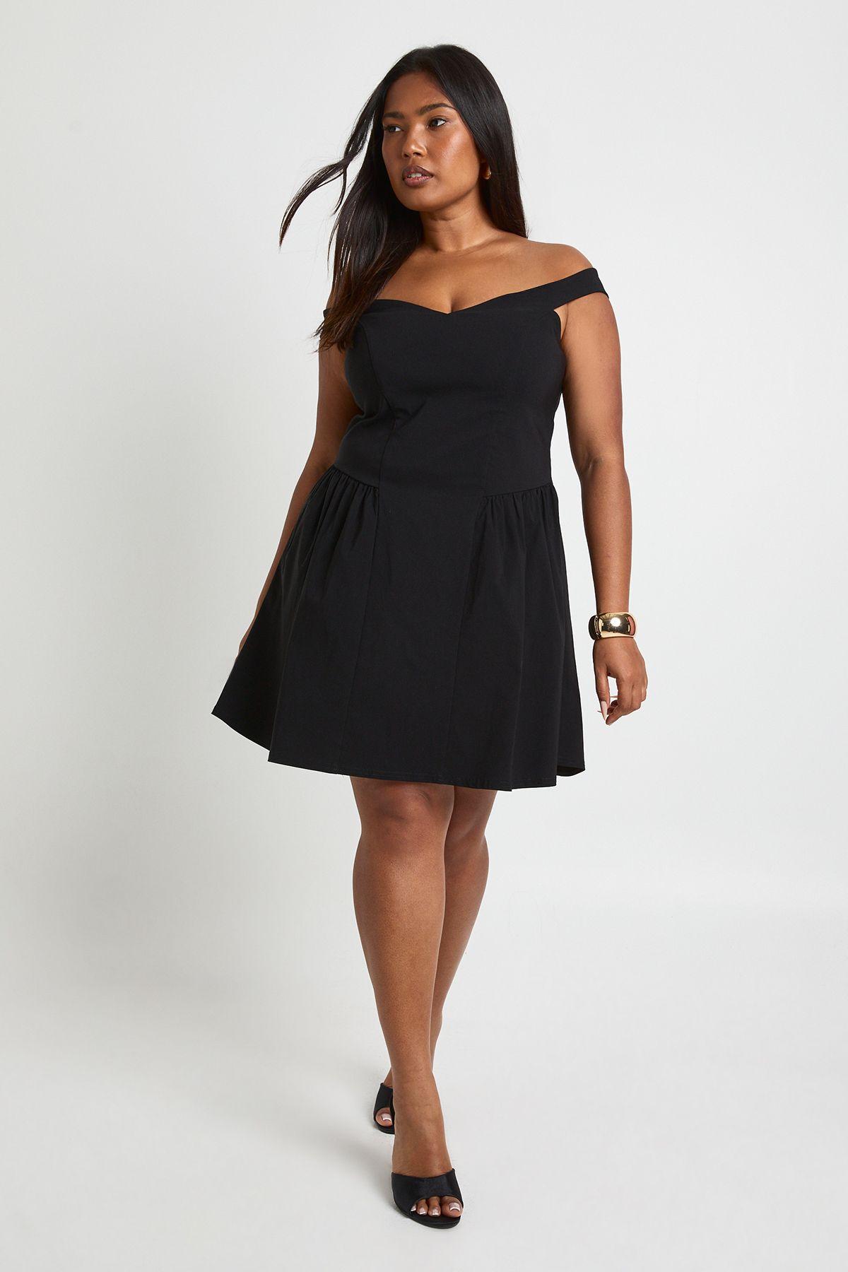 Plus Bengaline Bardot Skater Dress by BOOHOO