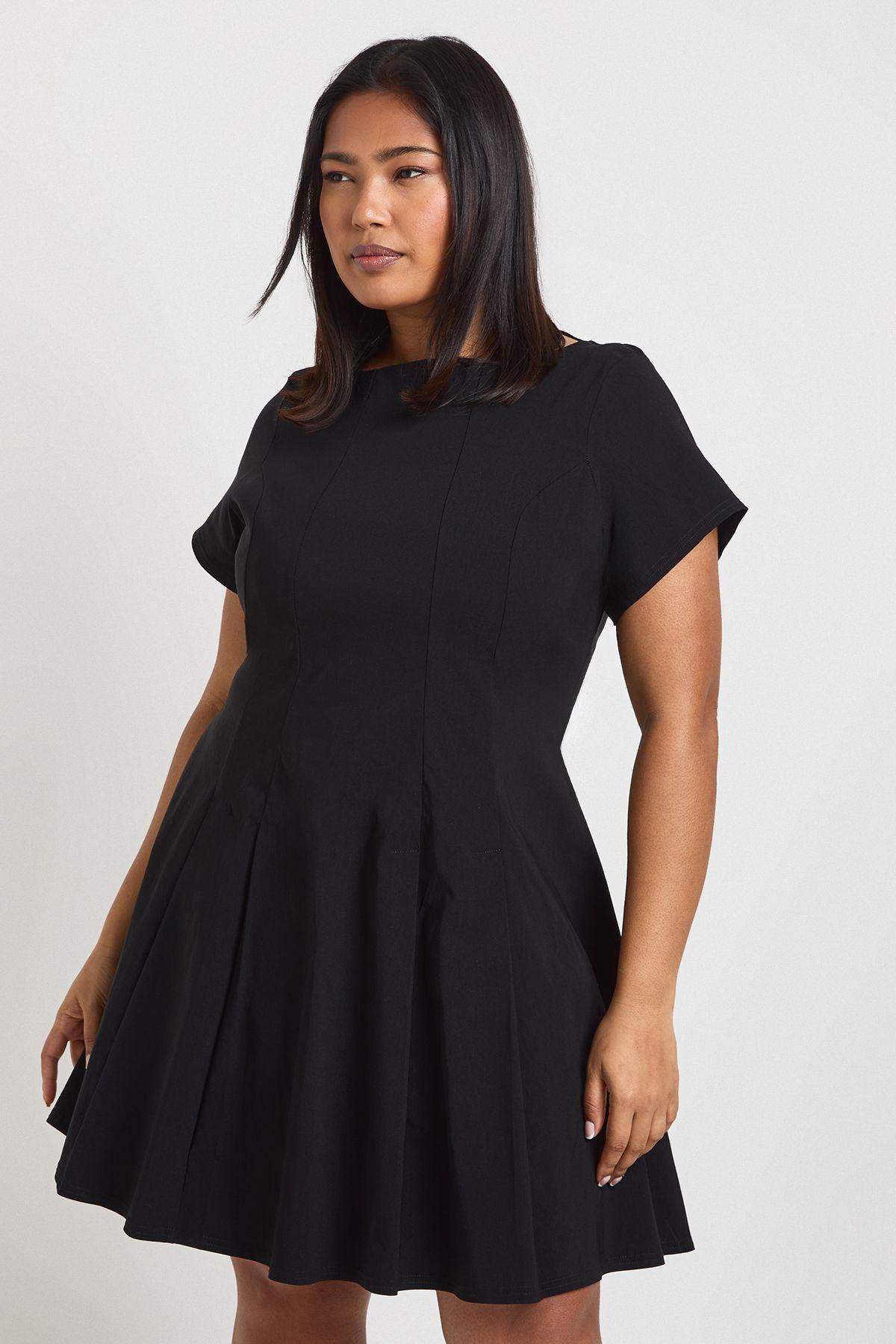 Plus Bengaline Cap Sleeve Pleated Skater Dress by BOOHOO