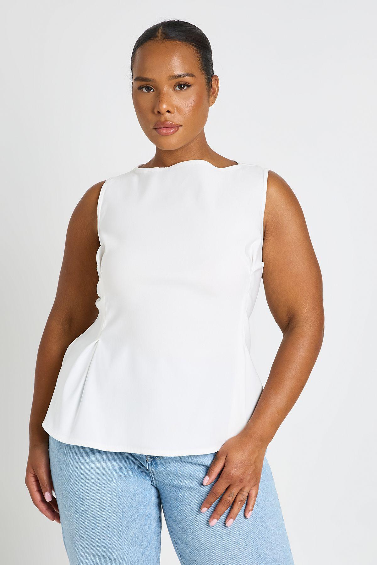 Plus Bengaline Cinched Waist Sleeveless Top by BOOHOO