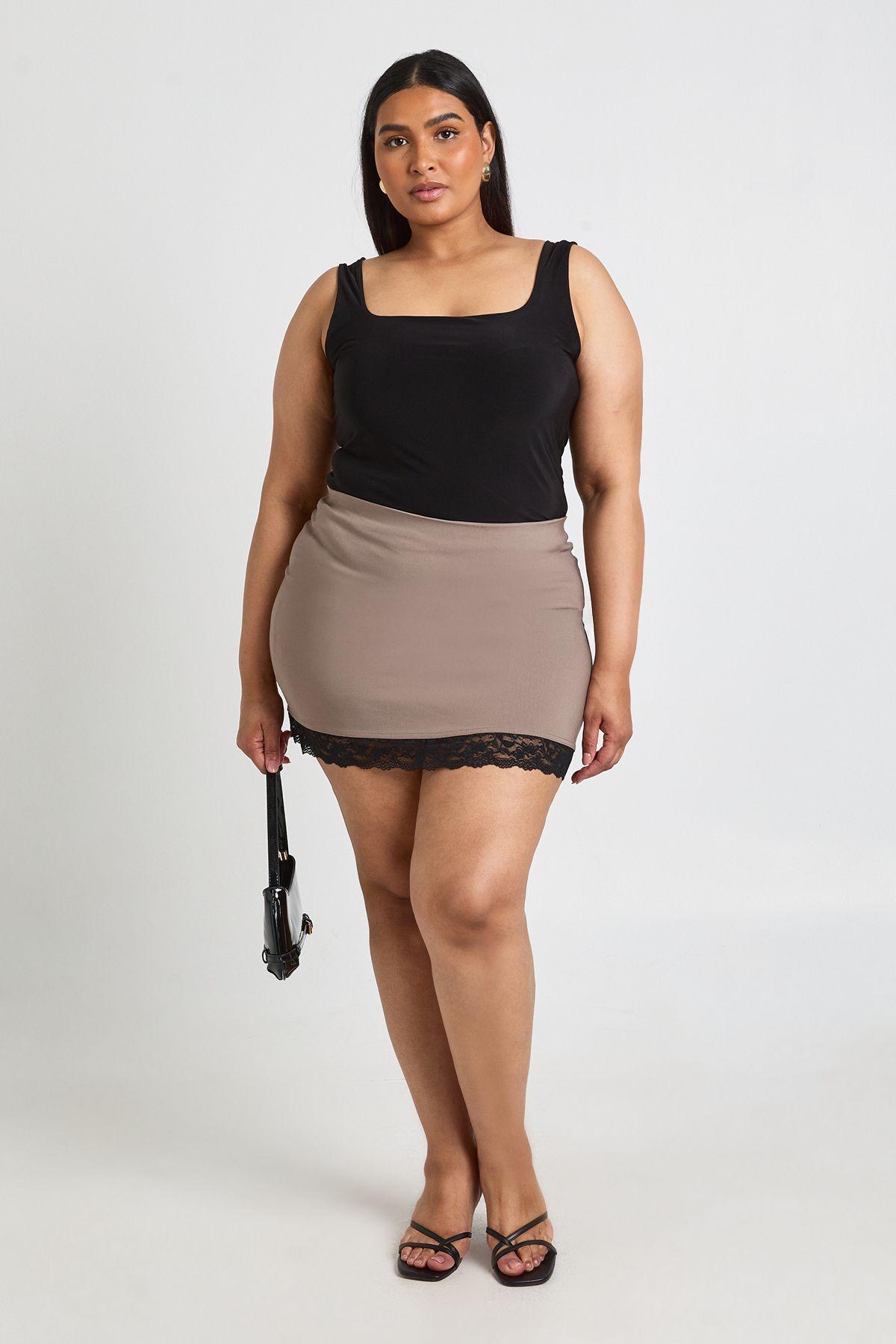 Plus Bengaline Contrast Lace Trim Mini Skirt by BOOHOO