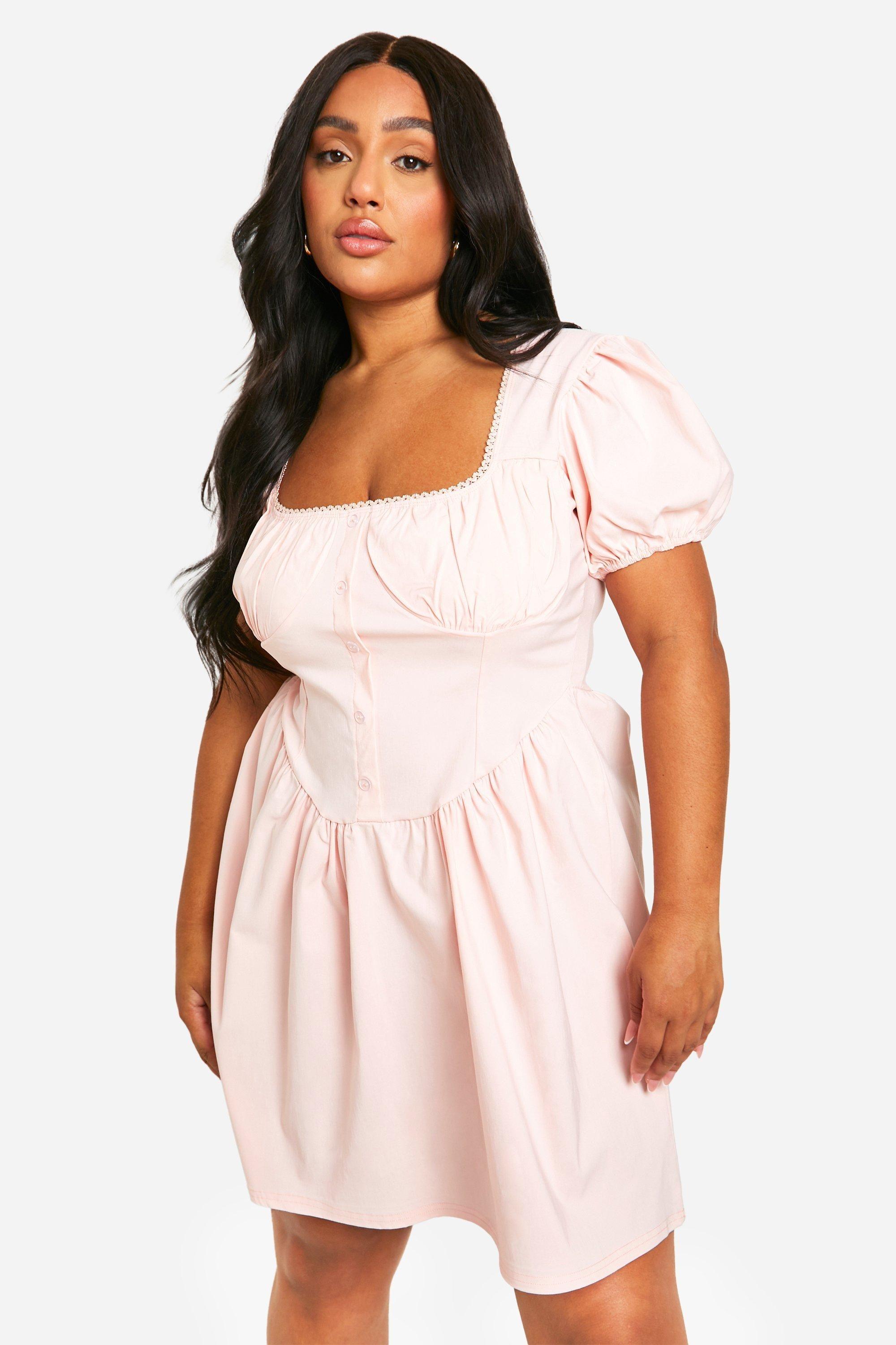 Plus Bengaline Puff Sleeve Milkmaid Skater Dress by BOOHOO