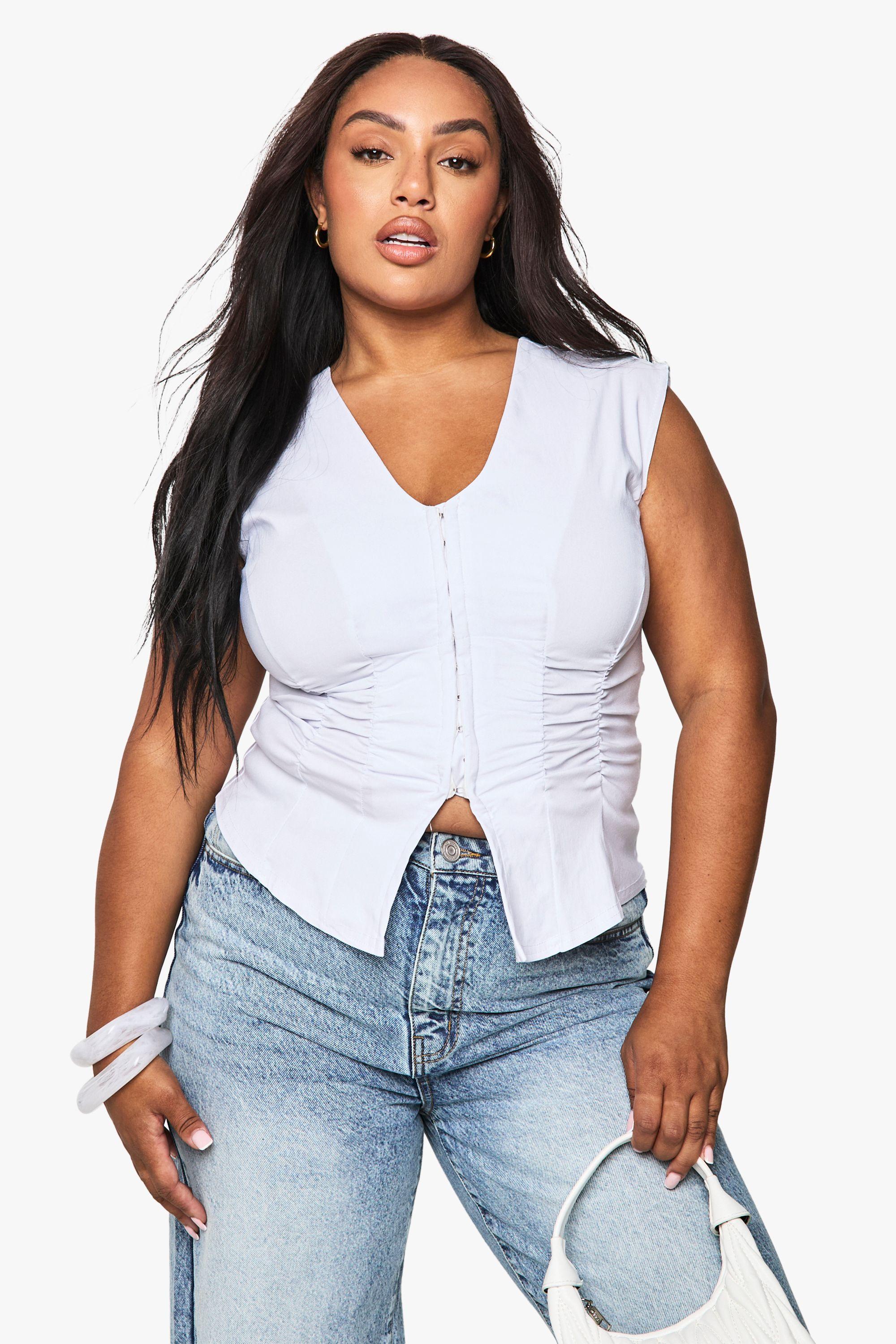 Plus Bengaline Ruched Sleeveless Hook & Eye Top by BOOHOO