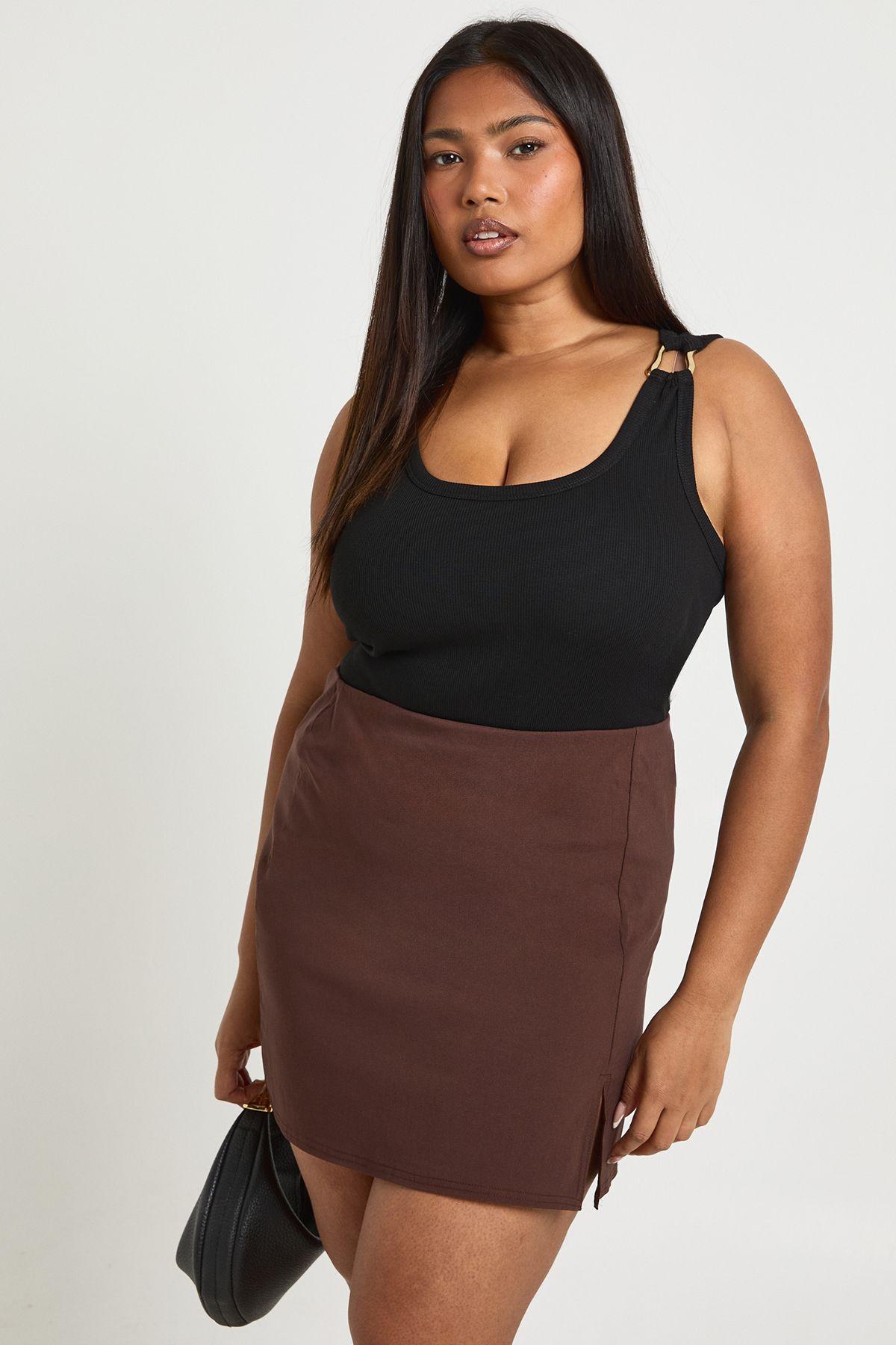 Plus Bengaline Split Aline Skirt by BOOHOO
