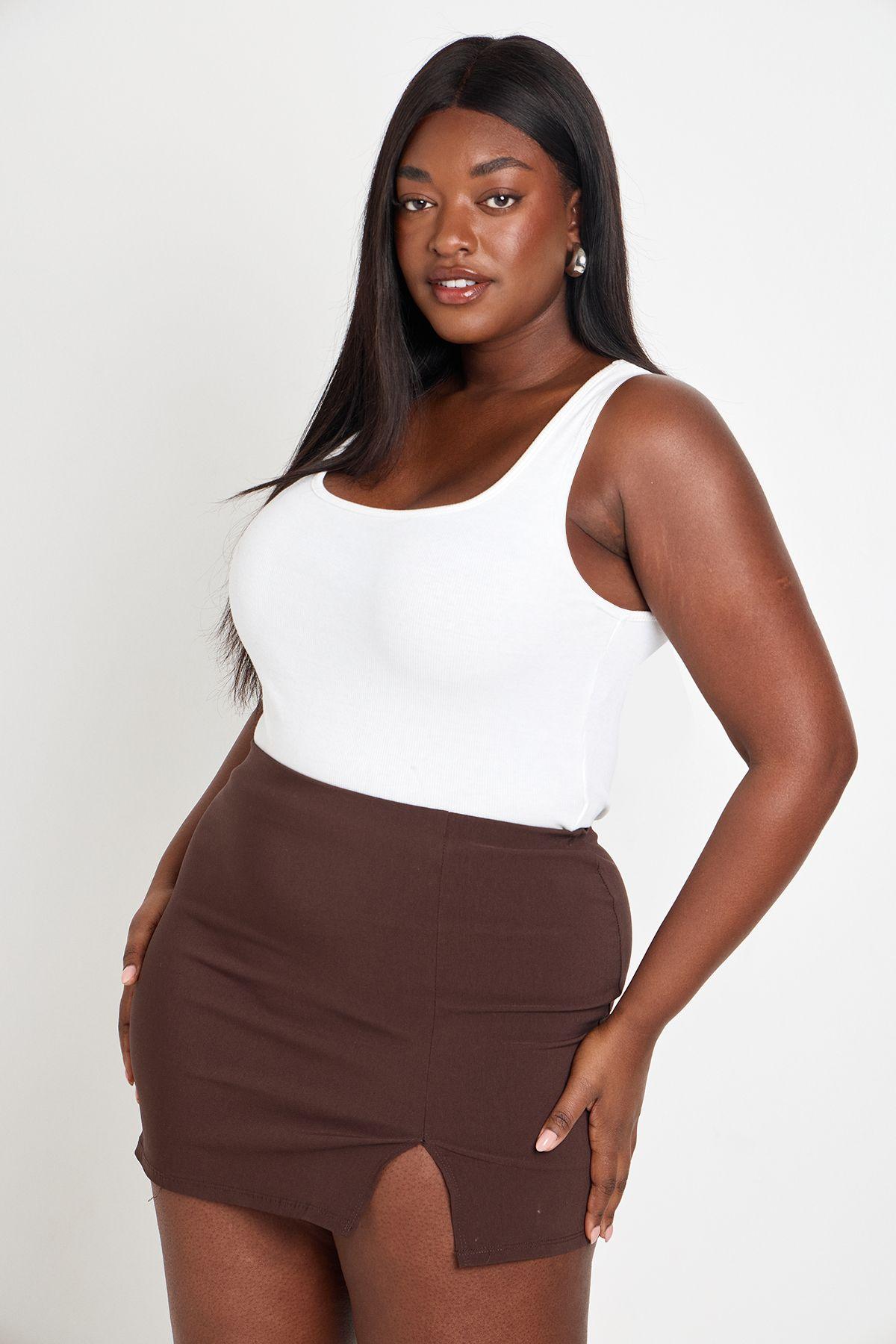 Plus Bengaline Split Aline Skirt by BOOHOO