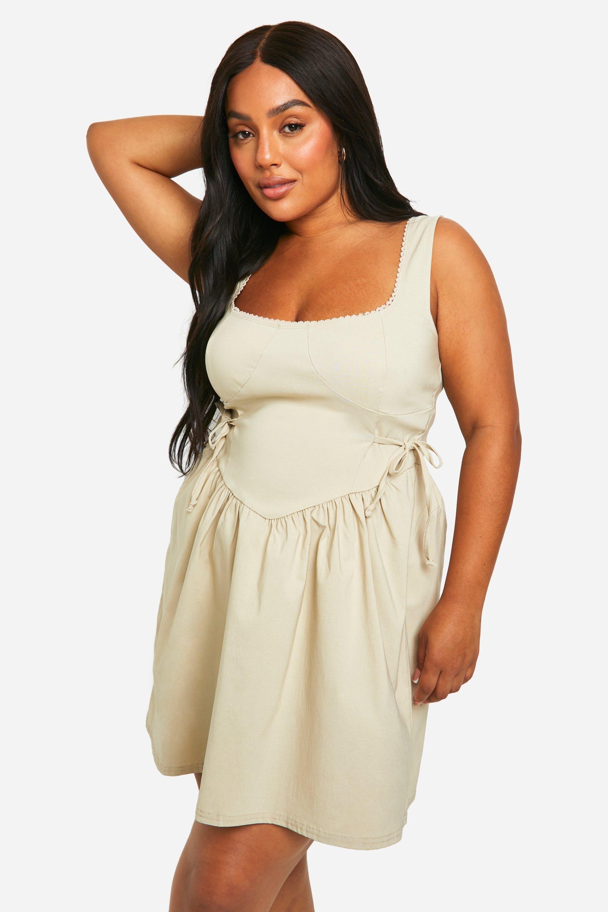 Plus Bengaline Tie Detail Skater Dress by BOOHOO