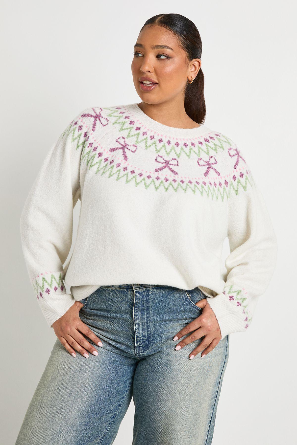 Plus Bow Fairisle Jumper by BOOHOO