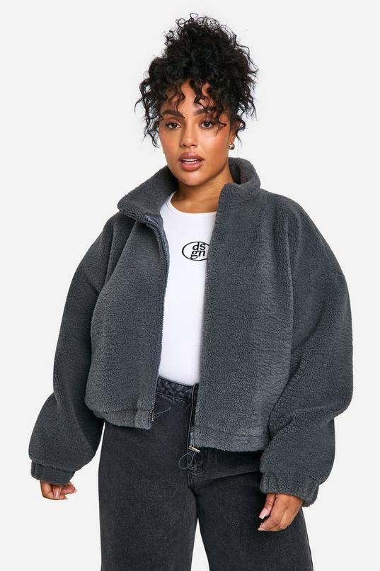 Plus Boxy Teddy Bomber Jacket by BOOHOO