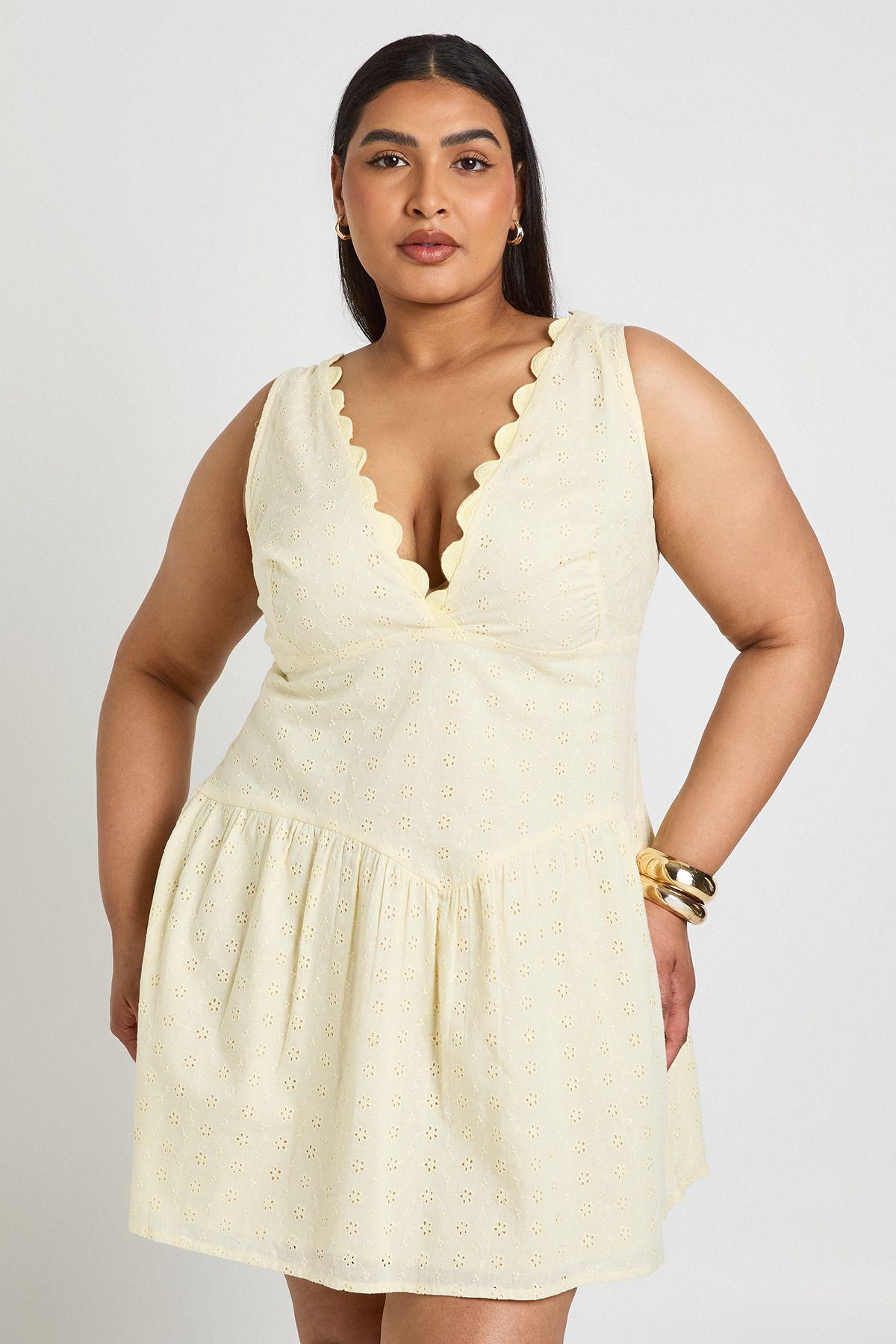 Plus Broderie Scallopped Neck Corset Skater Dress by BOOHOO