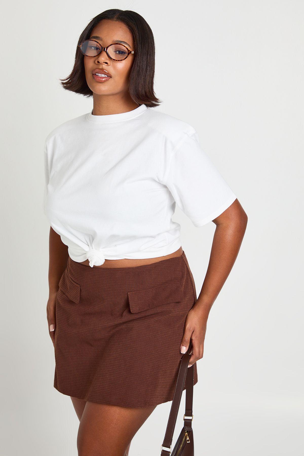Plus Brushed Herringbone Check Skort by BOOHOO