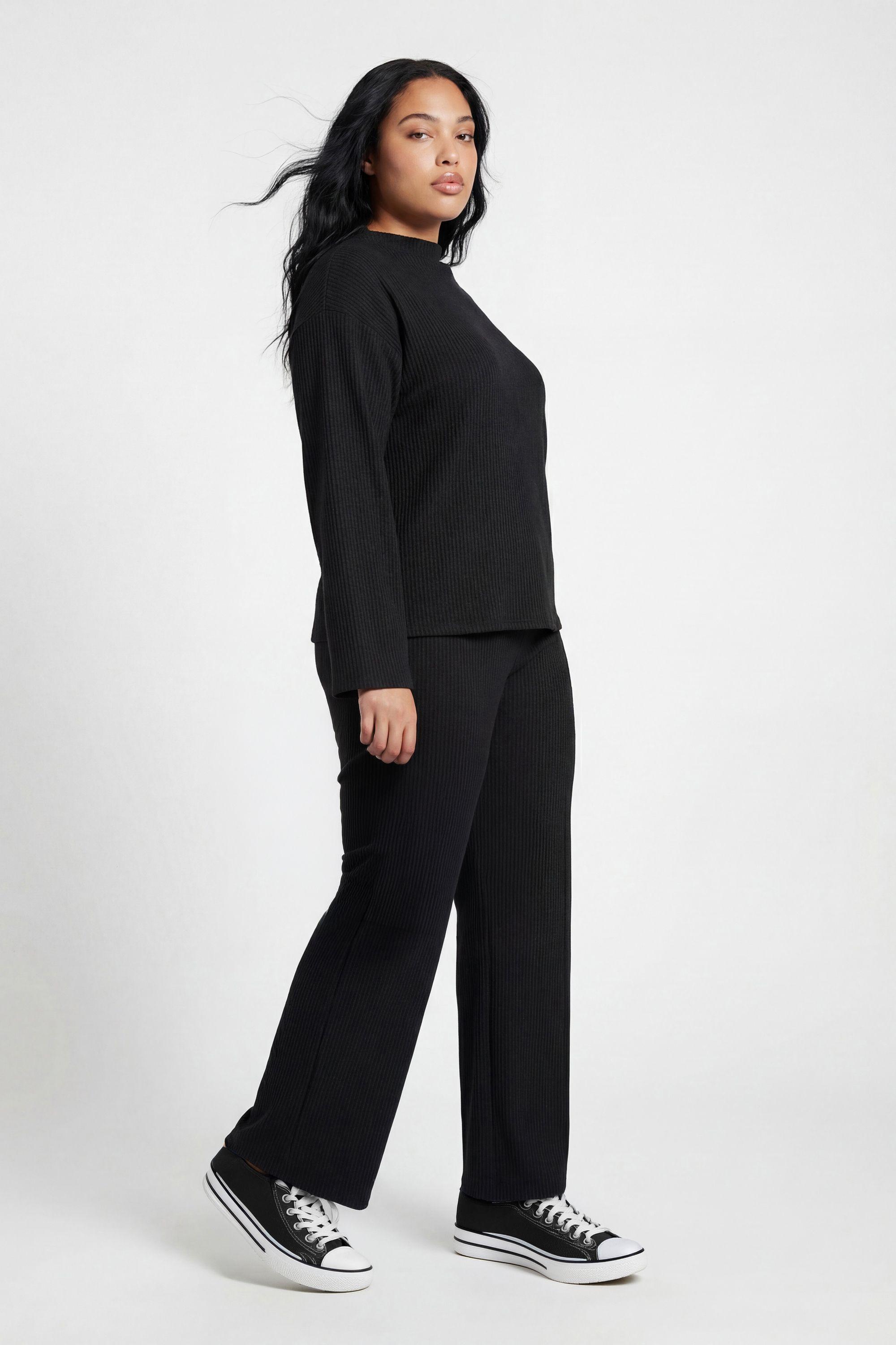 Plus Brushed Rib High Neck Boxy Top & Trouser Co Ord by BOOHOO