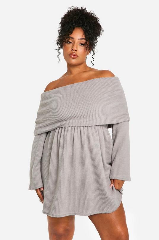 Plus Brushed Rib Off Shoulder Skater Dress by BOOHOO