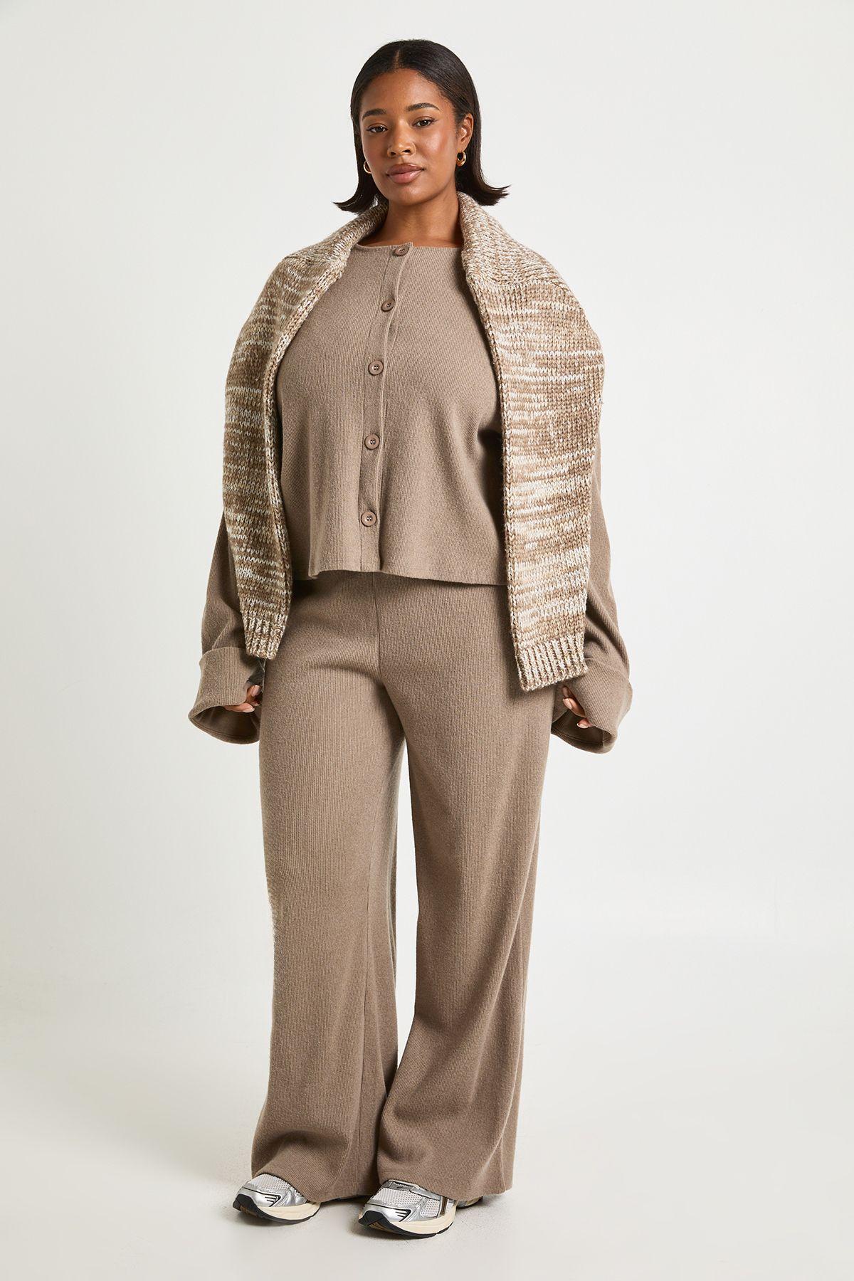 Plus Brushed Rib Wide Leg Trousers by BOOHOO