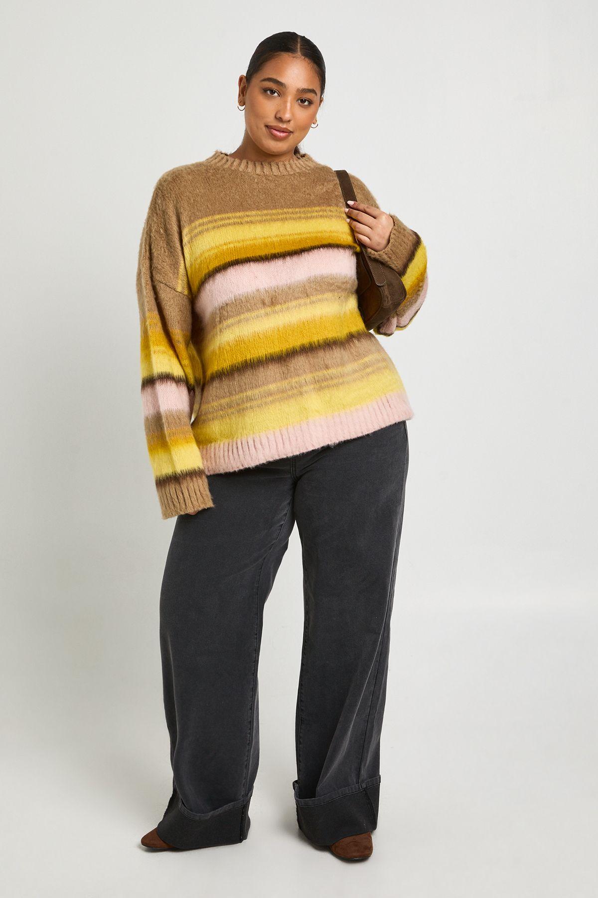 Plus Brushed Stripe Oversized Jumper by BOOHOO
