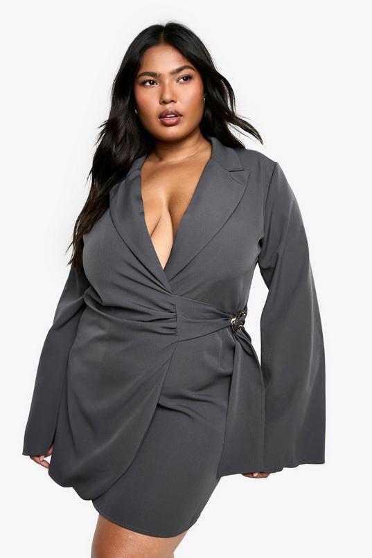 Plus Buckle Detail Tie Waist Tailored Blazer Dress by BOOHOO