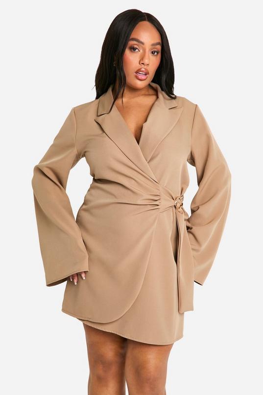 Plus Buckle Detail Tie Waist Tailored Blazer Dress by BOOHOO