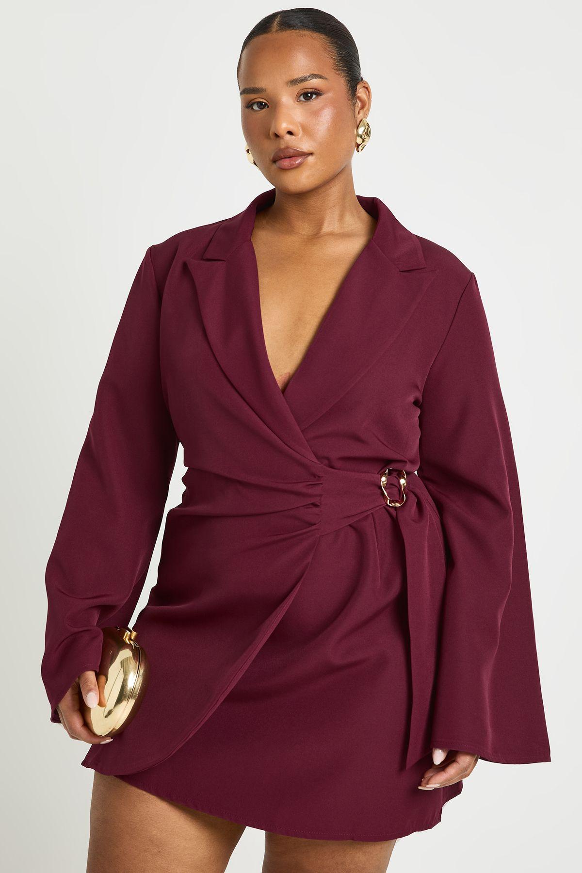 Plus Buckle Detail Tie Waist Tailored Blazer Dress by BOOHOO