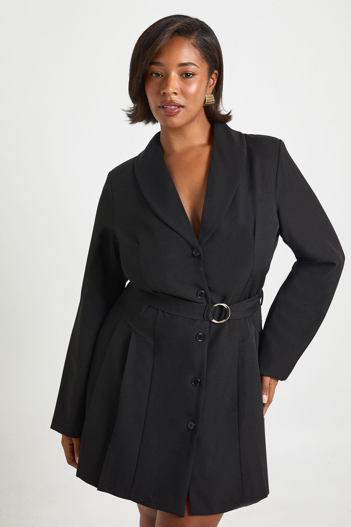 Plus Buckle Detail Tie Waist Tailored Blazer Dress by BOOHOO