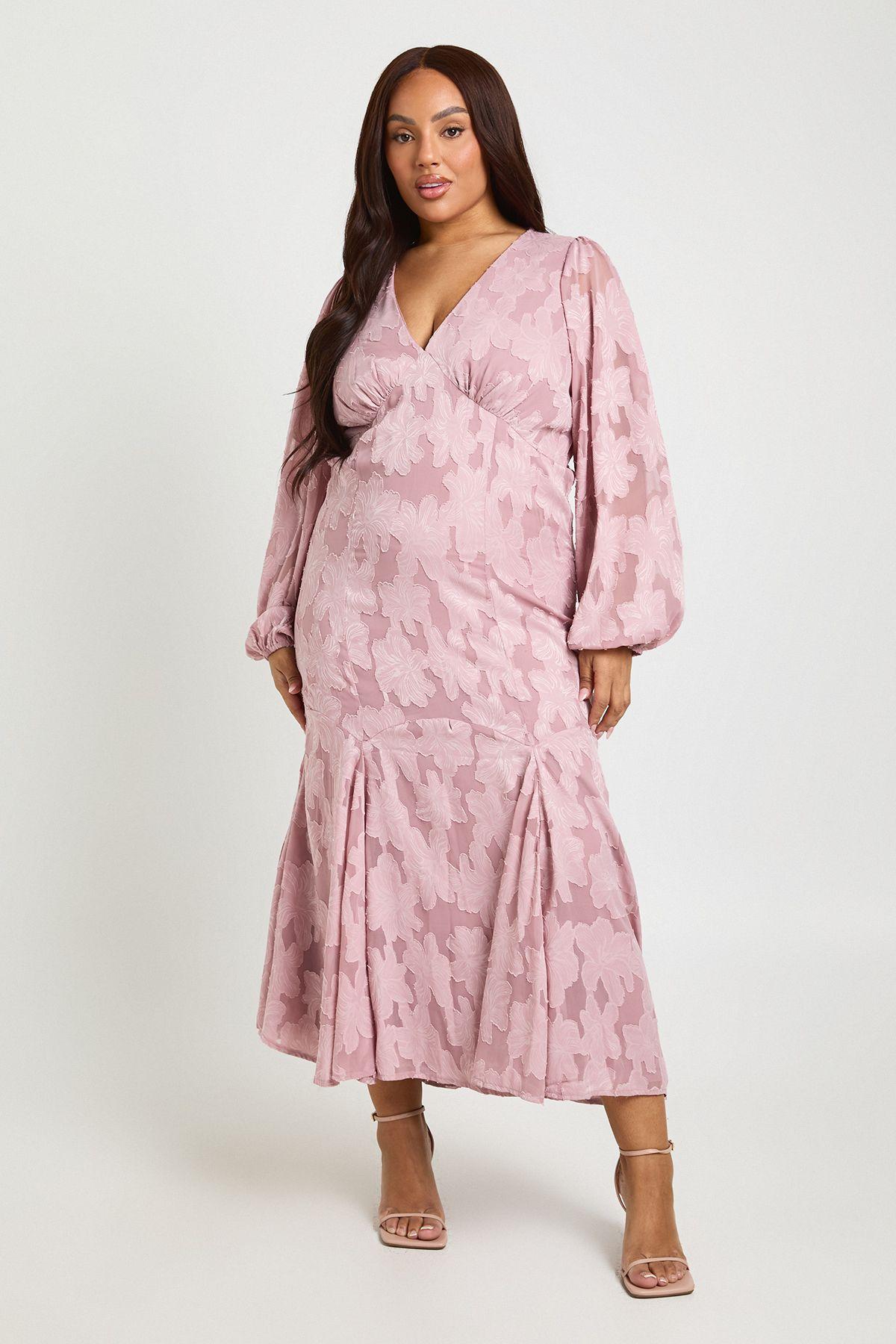Plus Burnout Floral Long Sleeve Skater Dress by BOOHOO