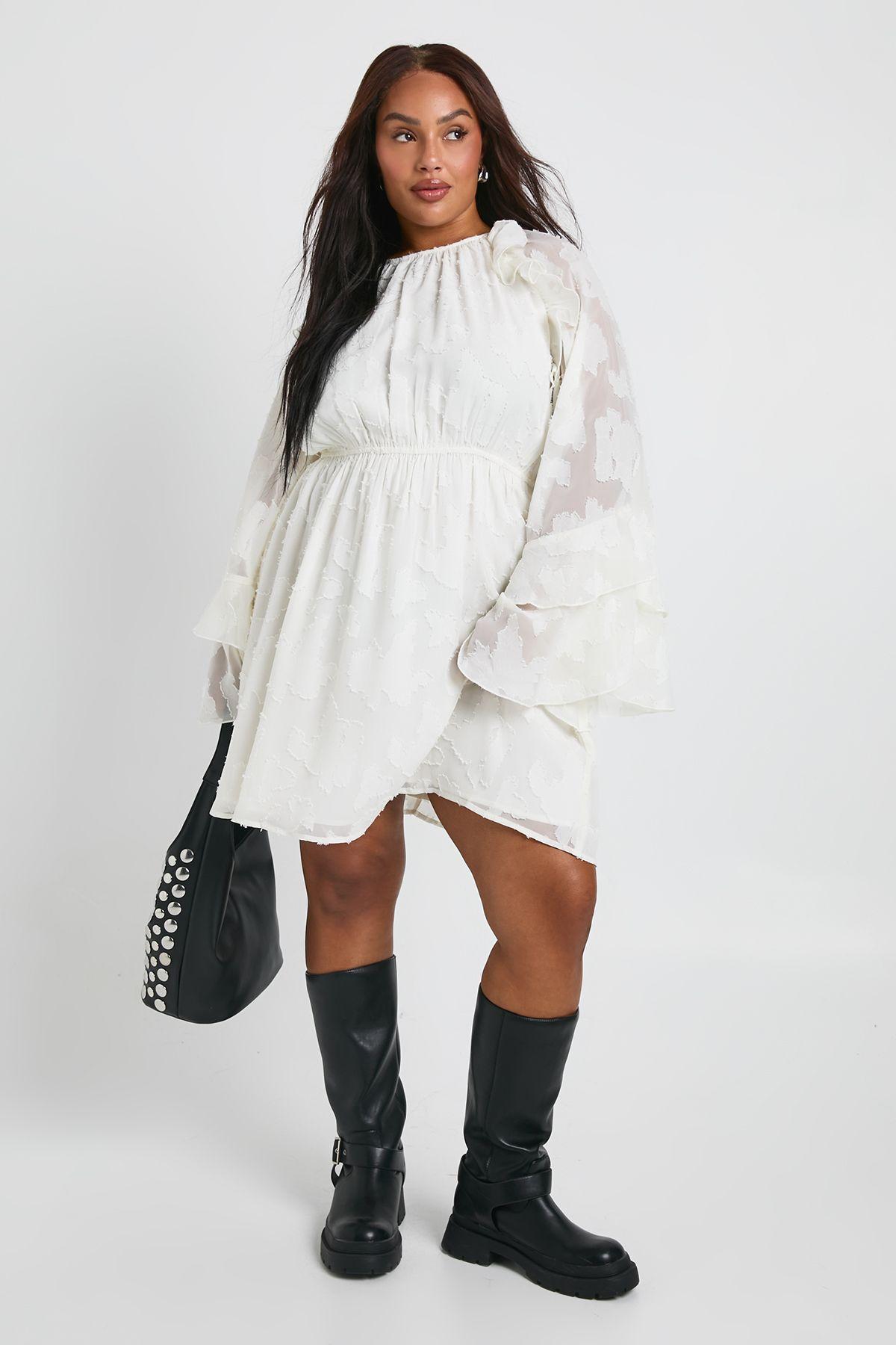 Plus Burnout Floral Ruffle Smock Dress by BOOHOO