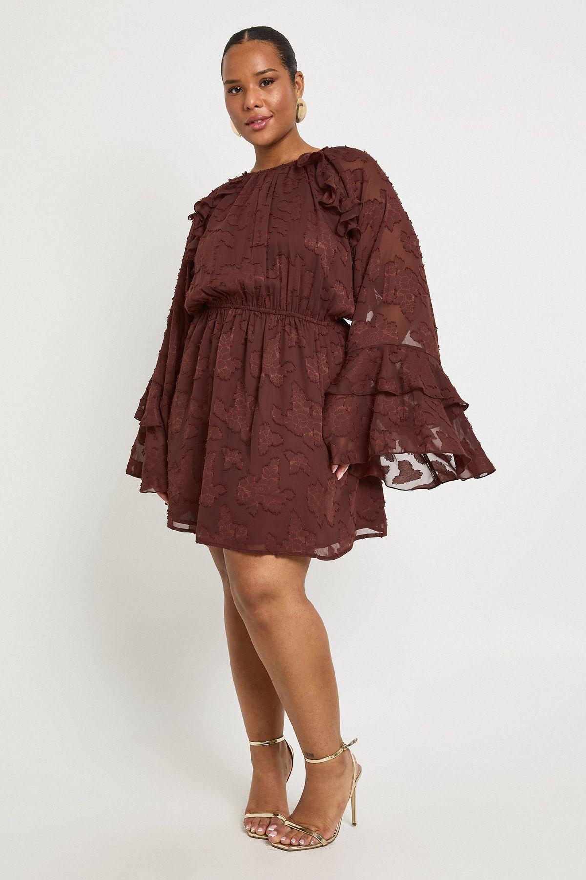 Plus Burnout Floral Ruffle Smock Dress by BOOHOO Plus Burnout Floral Ruffle Smock Dress by BOOHOO