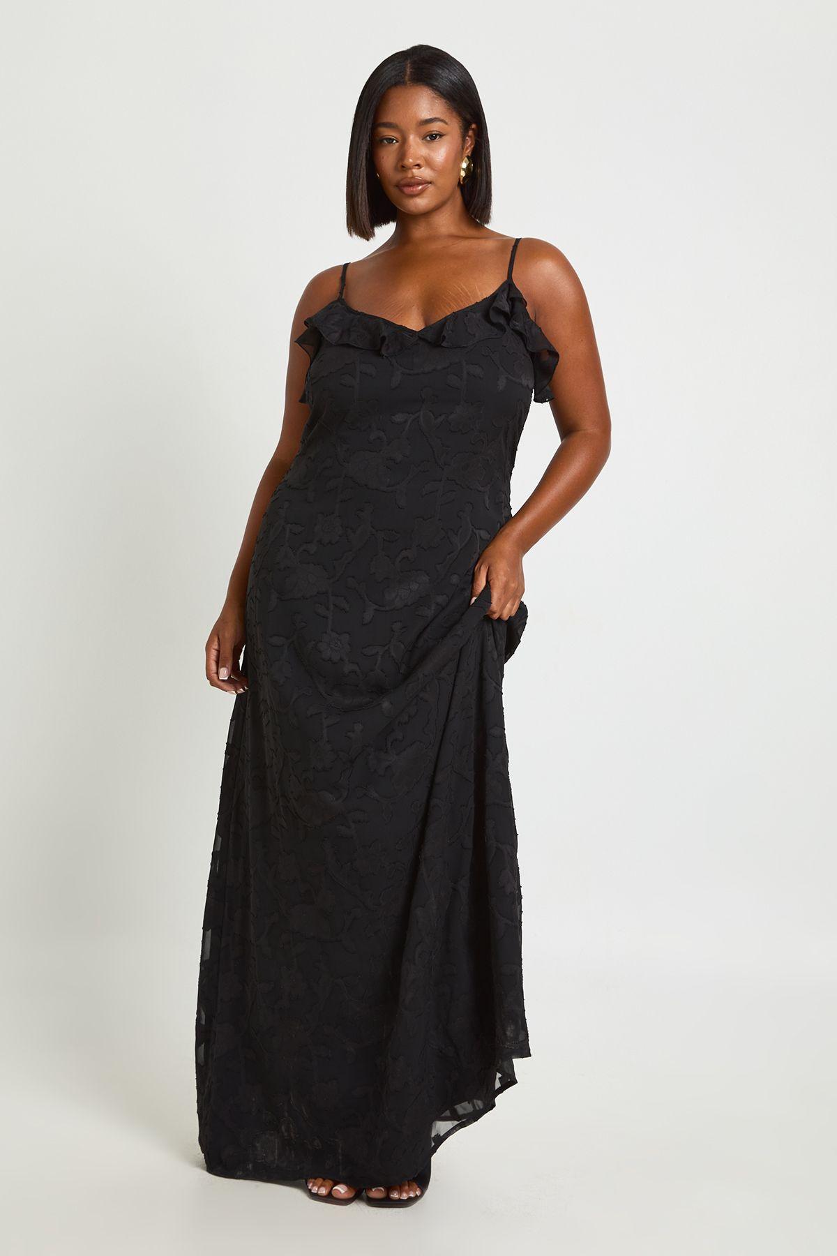 Plus Burnout Ruffle Slip Maxi Dress by BOOHOO