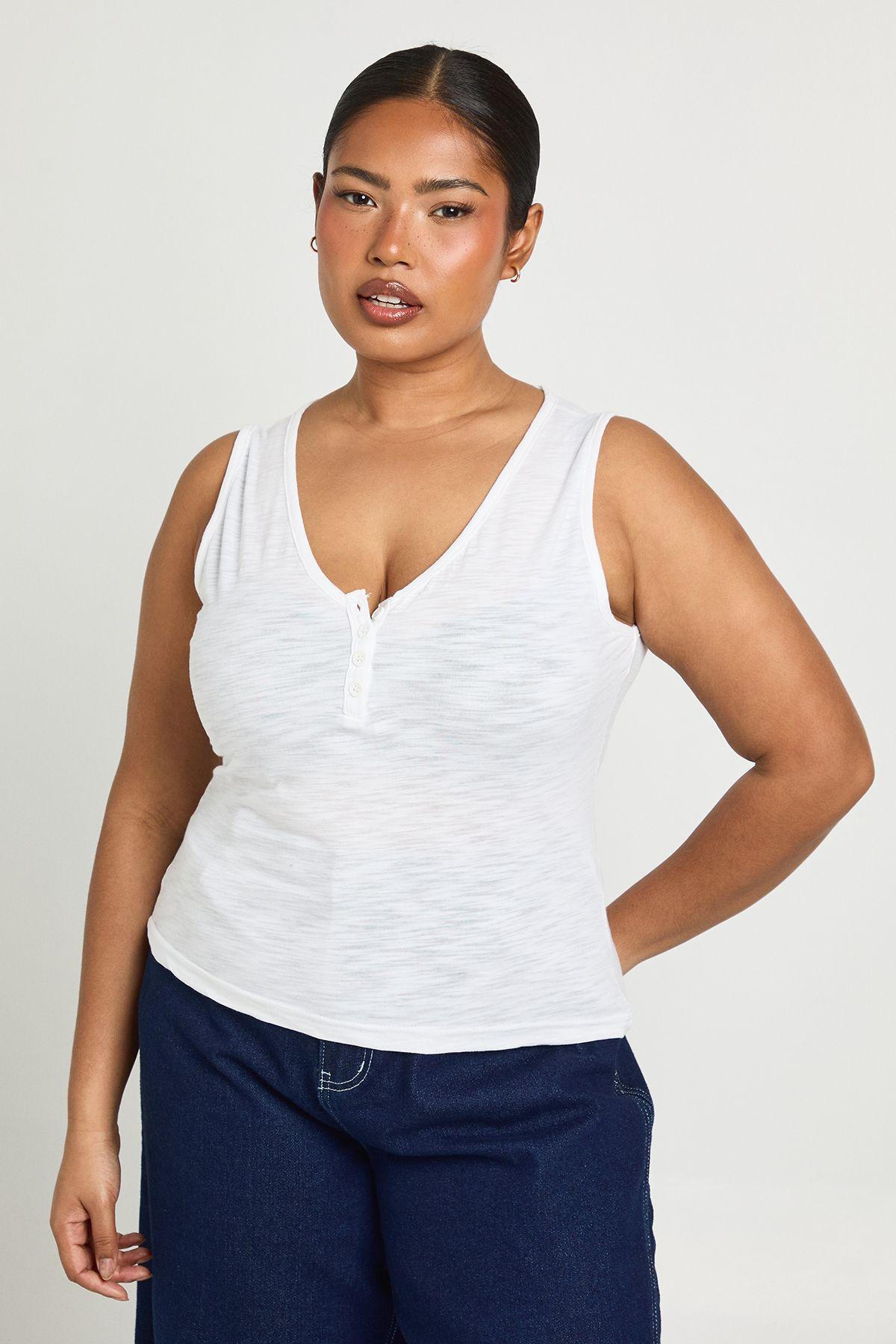 Plus Button Detail Sheer Top by BOOHOO